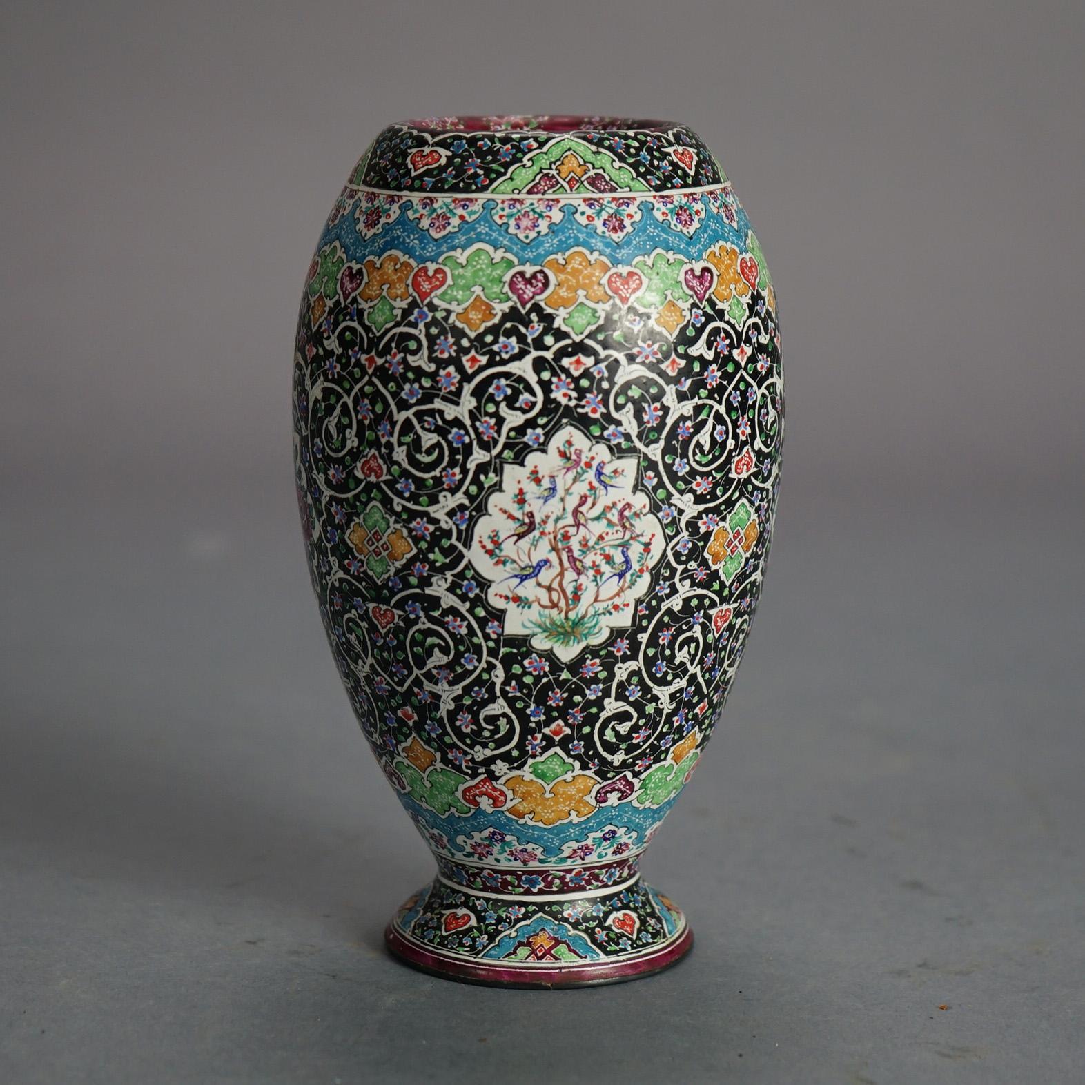 Chinese Enameled & Polychromed Vase with Tree of Life & Birds 20thC In Good Condition For Sale In Big Flats, NY