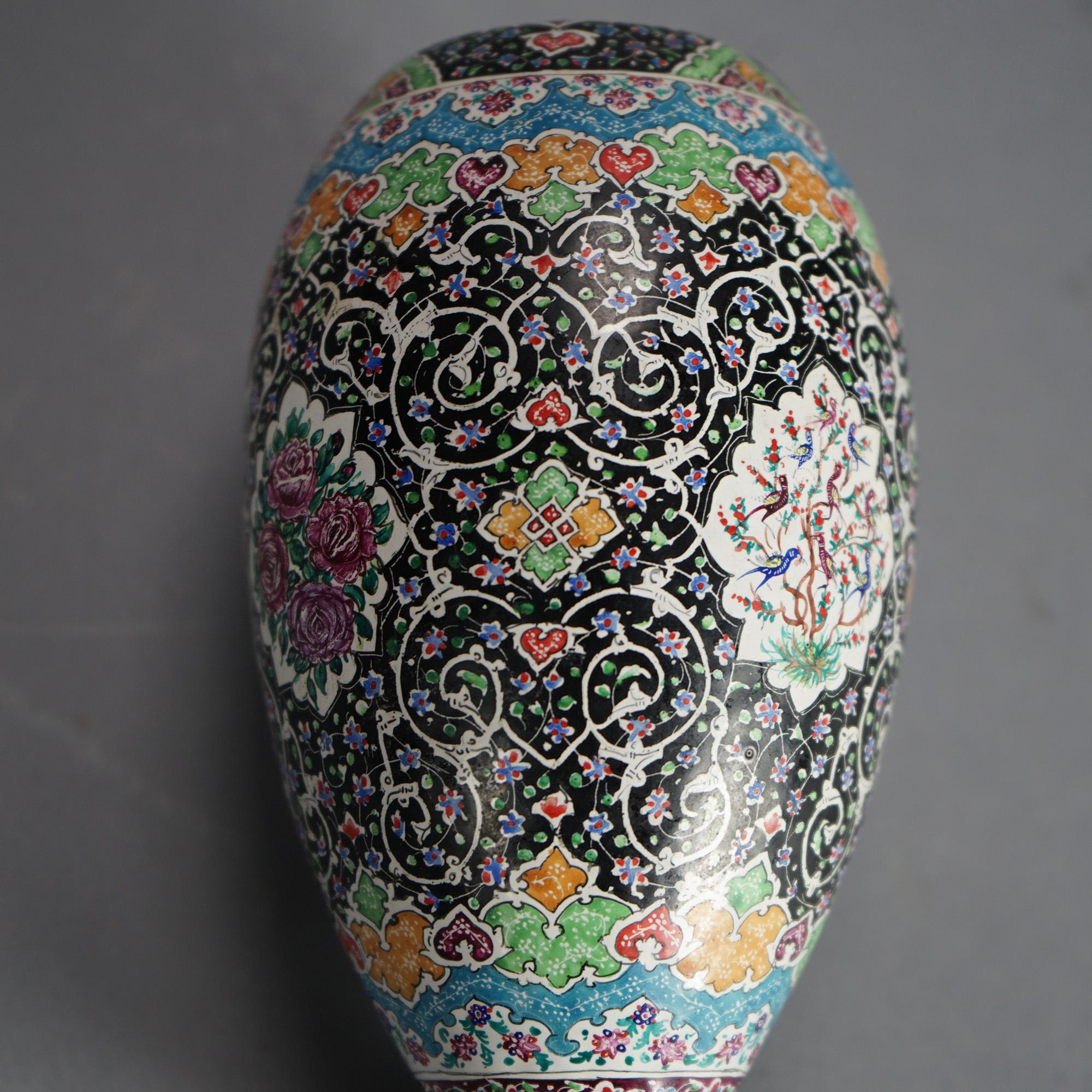 Chinese Enameled & Polychromed Vase with Tree of Life & Birds 20thC 1