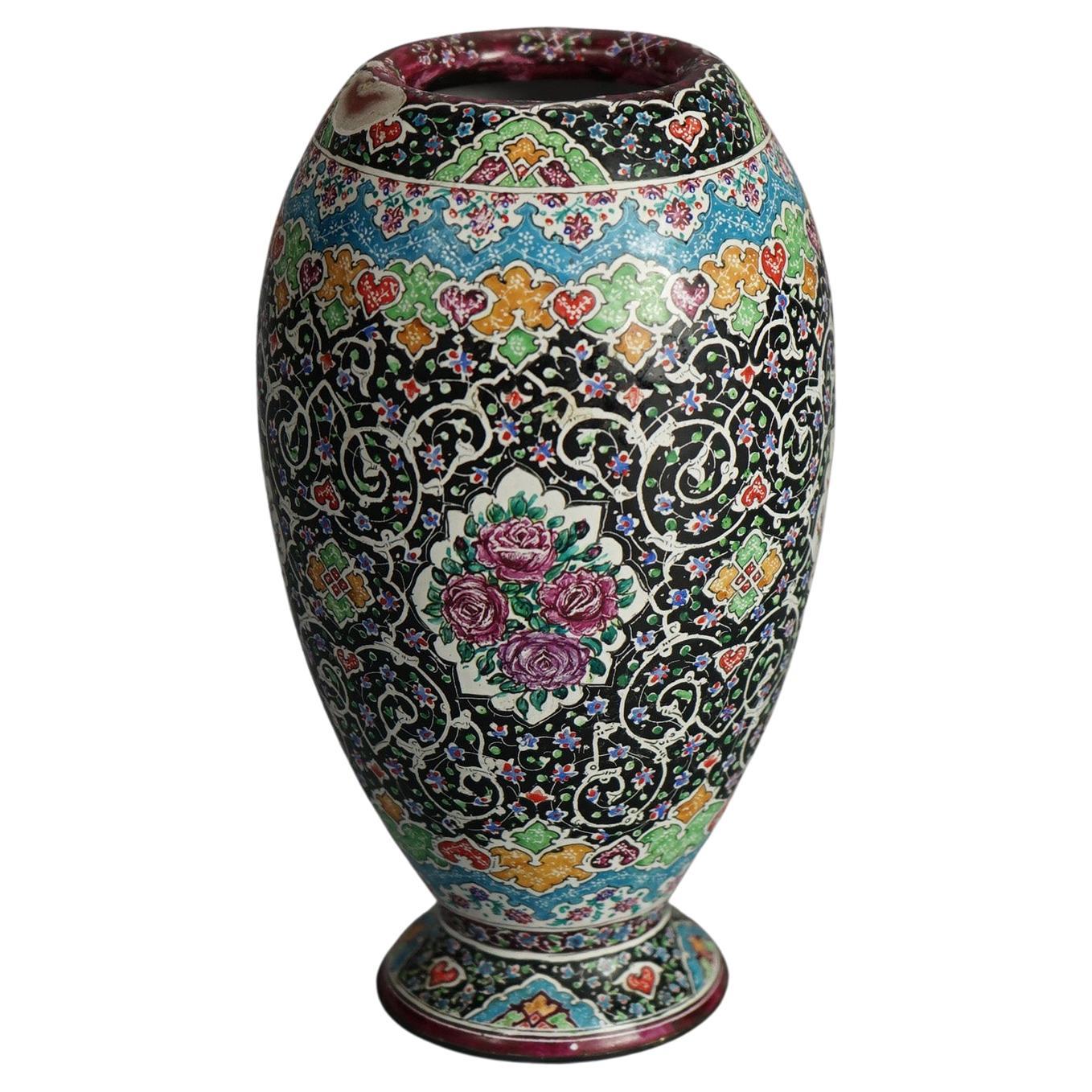 Chinese Enameled & Polychromed Vase with Tree of Life & Birds 20thC For Sale