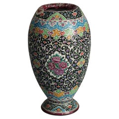 Vintage Chinese Enameled & Polychromed Vase with Tree of Life & Birds 20thC