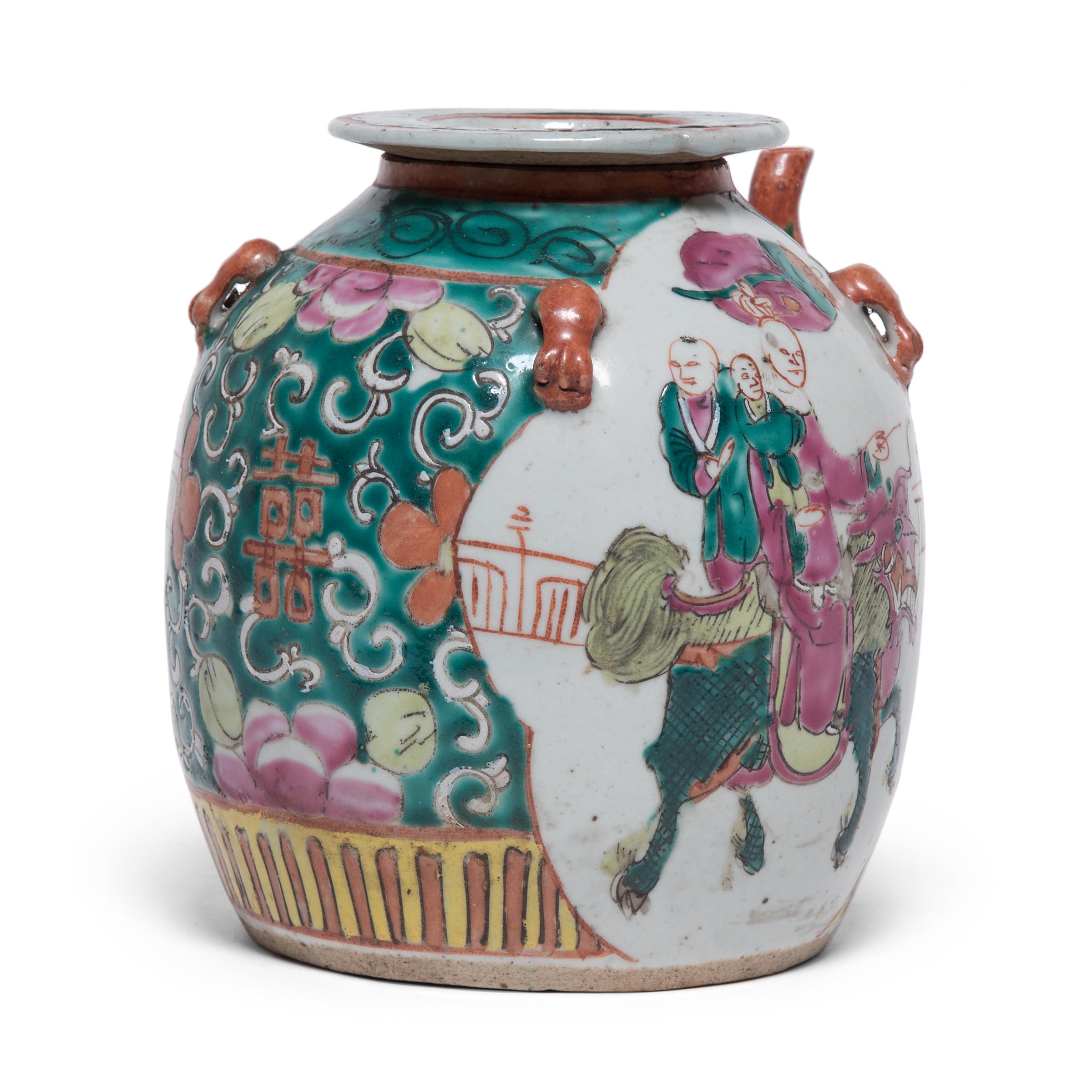 Chinese Export Chinese Enameled Teapot with Mythical Qilin, c. 1920s For Sale