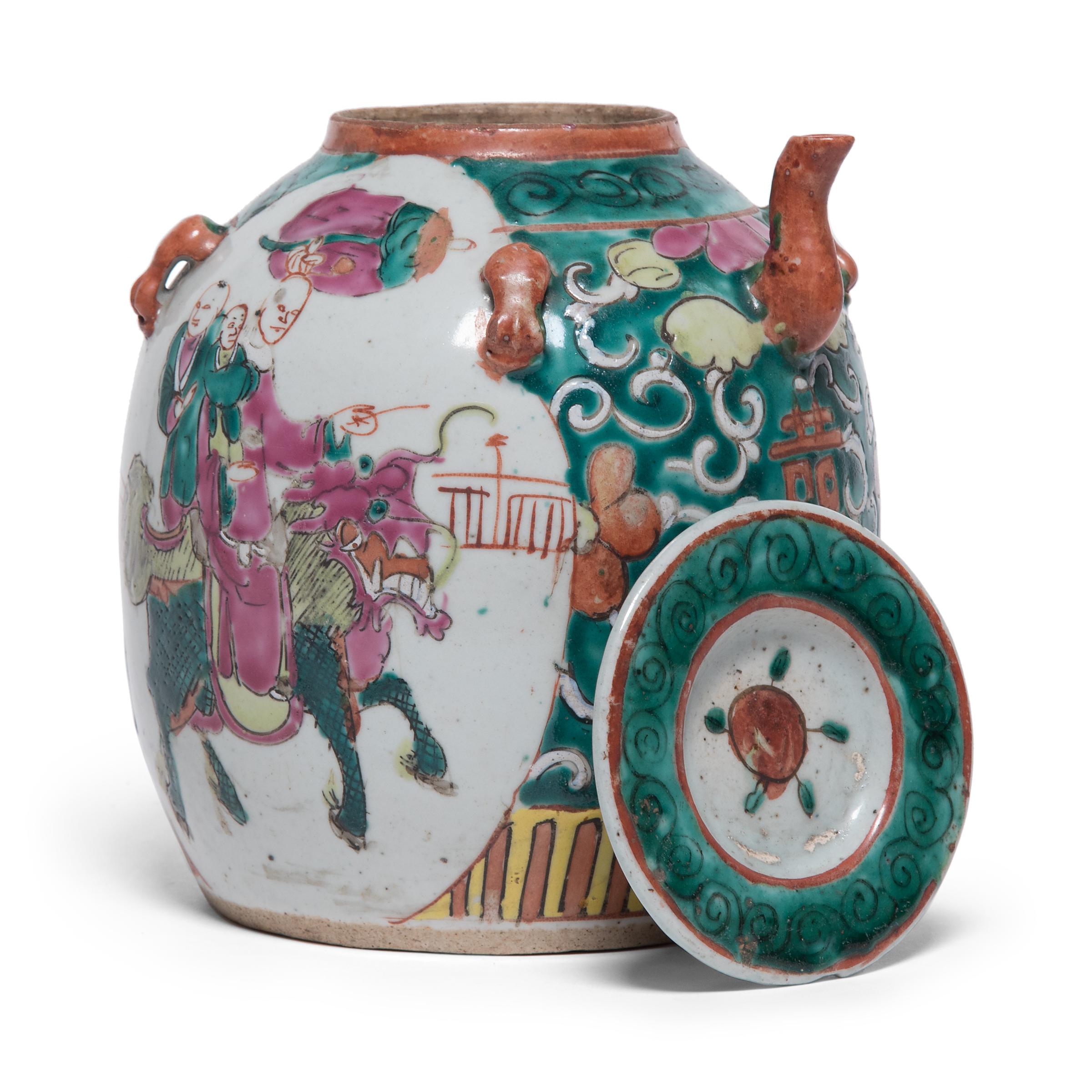 Chinese Enameled Teapot with Mythical Qilin, c. 1920s For Sale 1