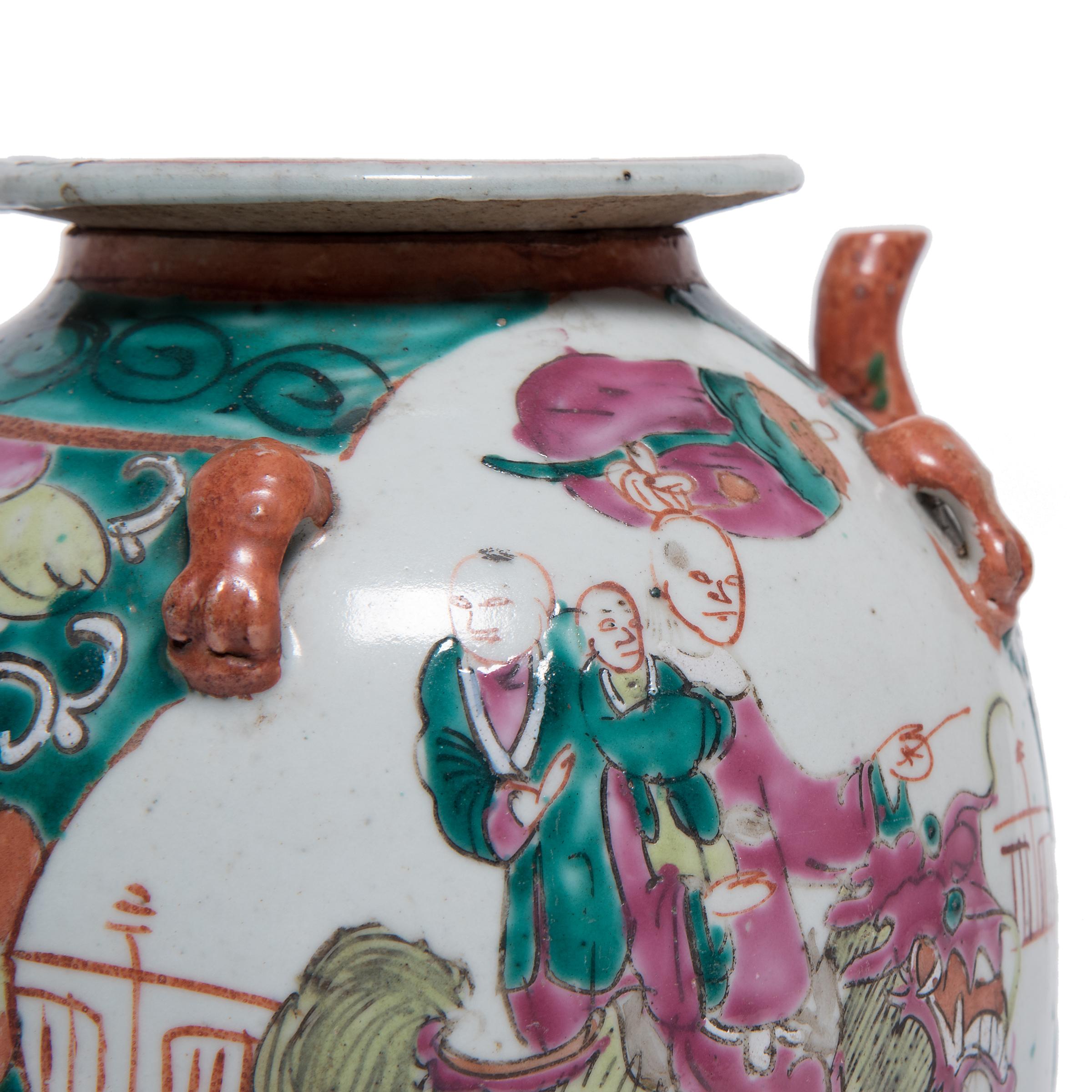 Chinese Enameled Teapot with Mythical Qilin, c. 1920s For Sale 2