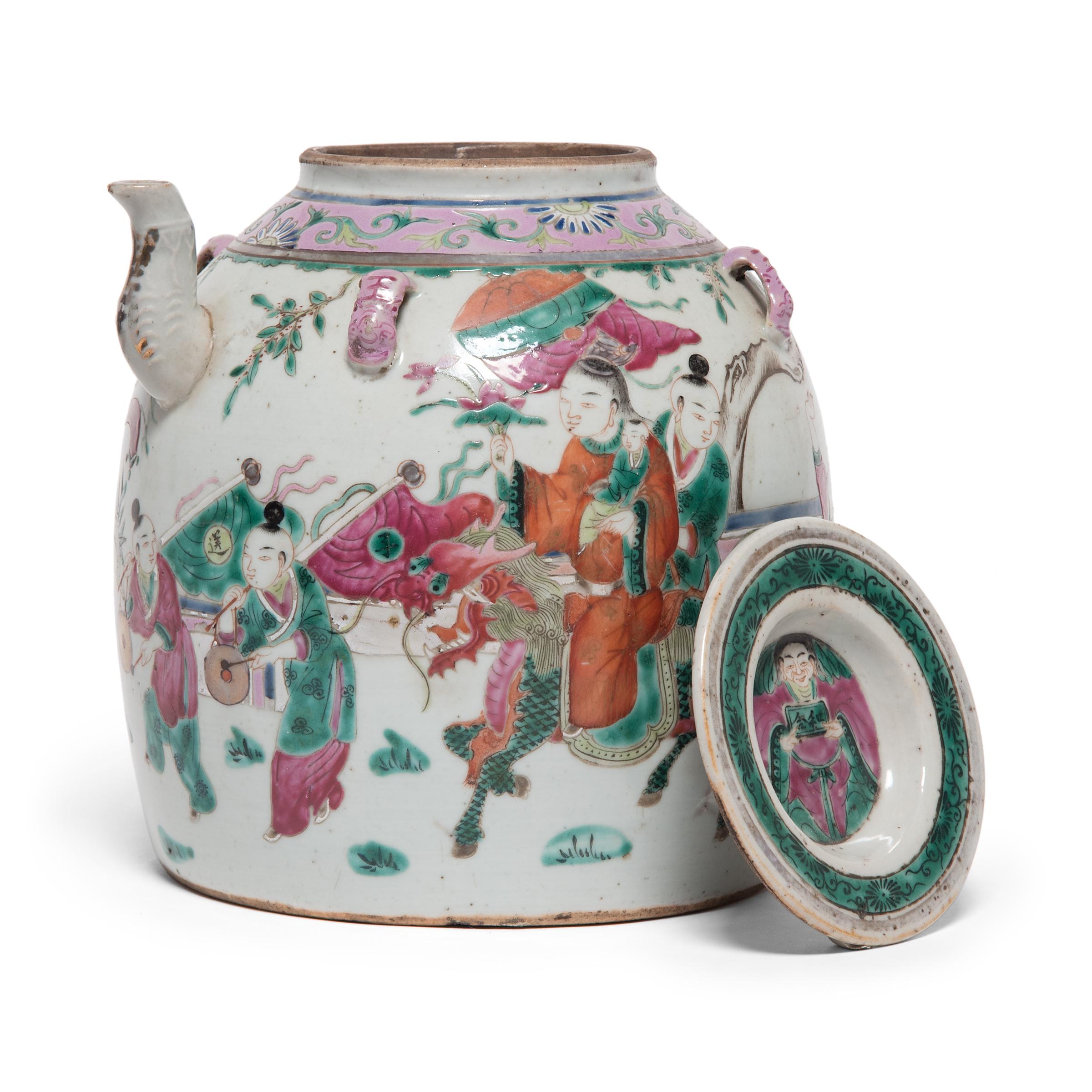 Chinese Export Chinese Enamelware Teapot with Goddess of Fertility, c. 1920