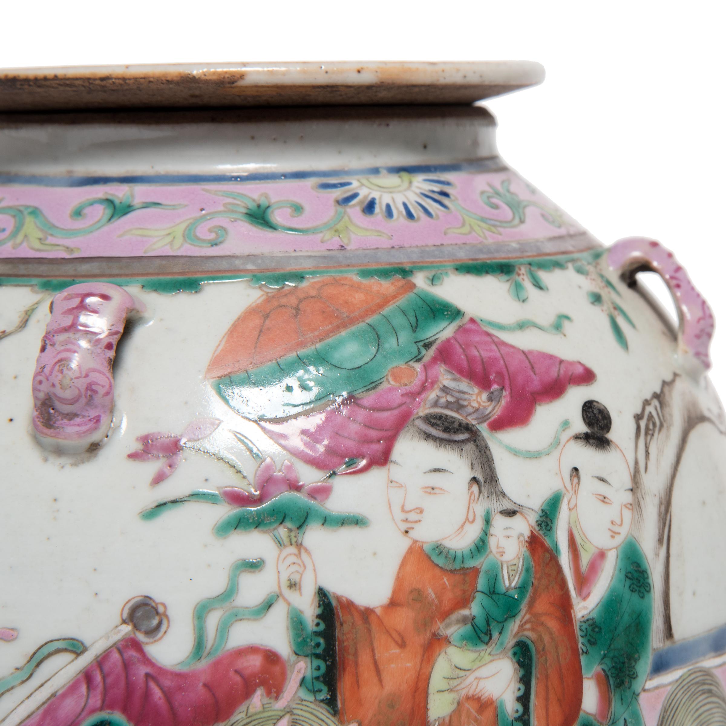 20th Century Chinese Enamelware Teapot with Goddess of Fertility, c. 1920