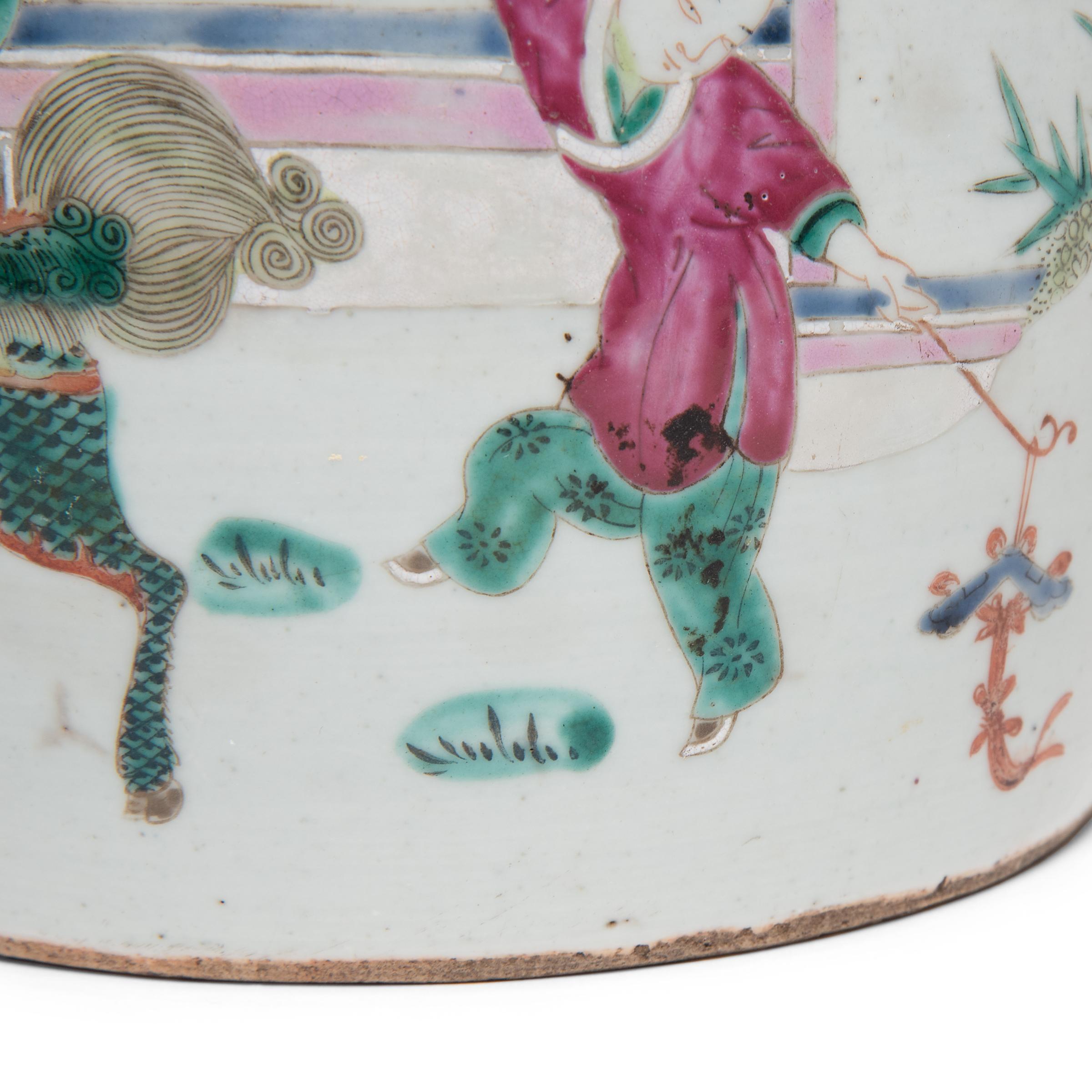 Porcelain Chinese Enamelware Teapot with Goddess of Fertility, c. 1920