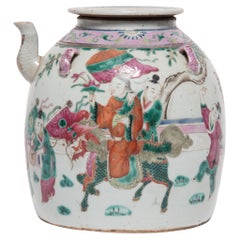 Antique Chinese Enamelware Teapot with Goddess of Fertility, c. 1920