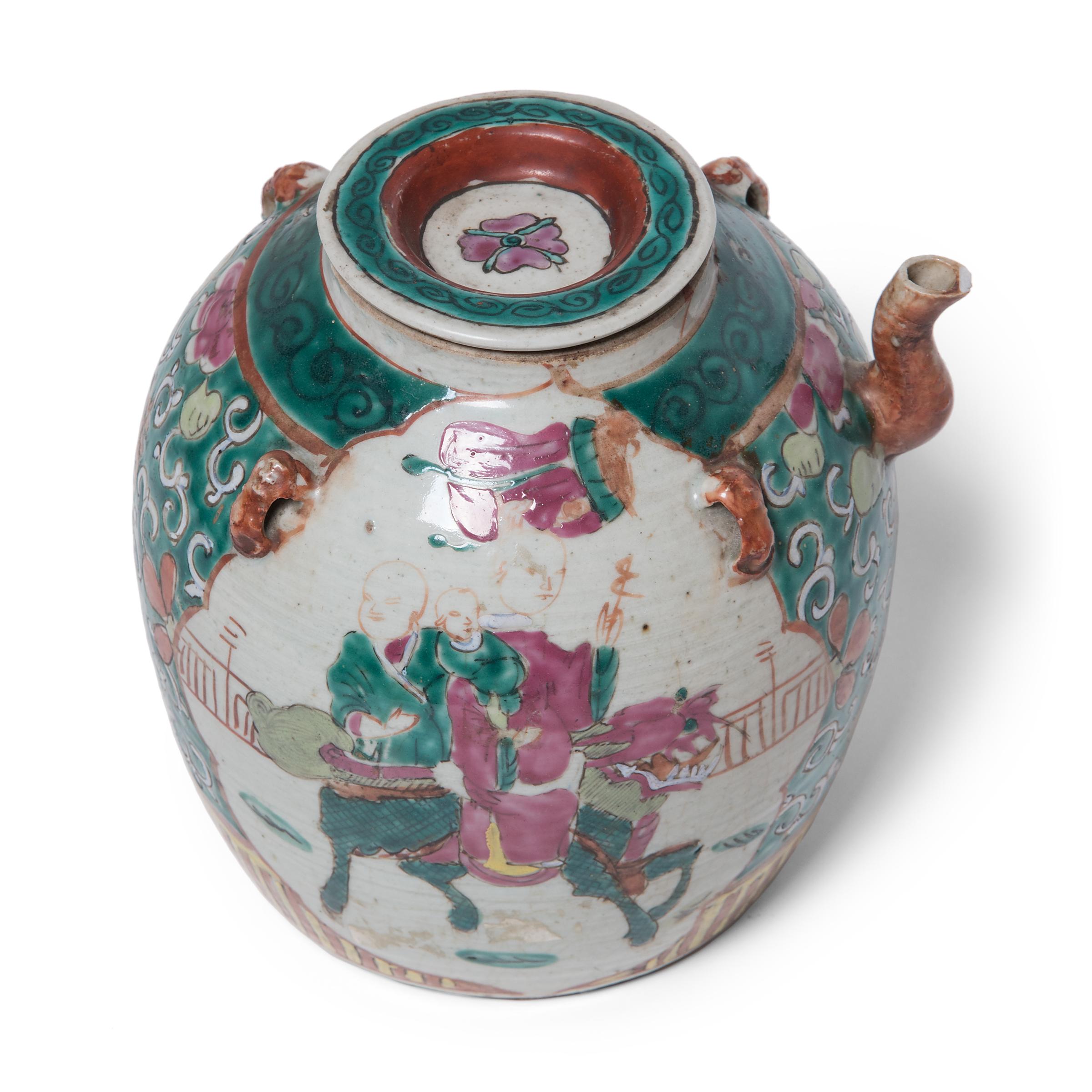 Chinese Export Chinese Enamelware Teapot with Mythical Qilin, c. 1920s For Sale