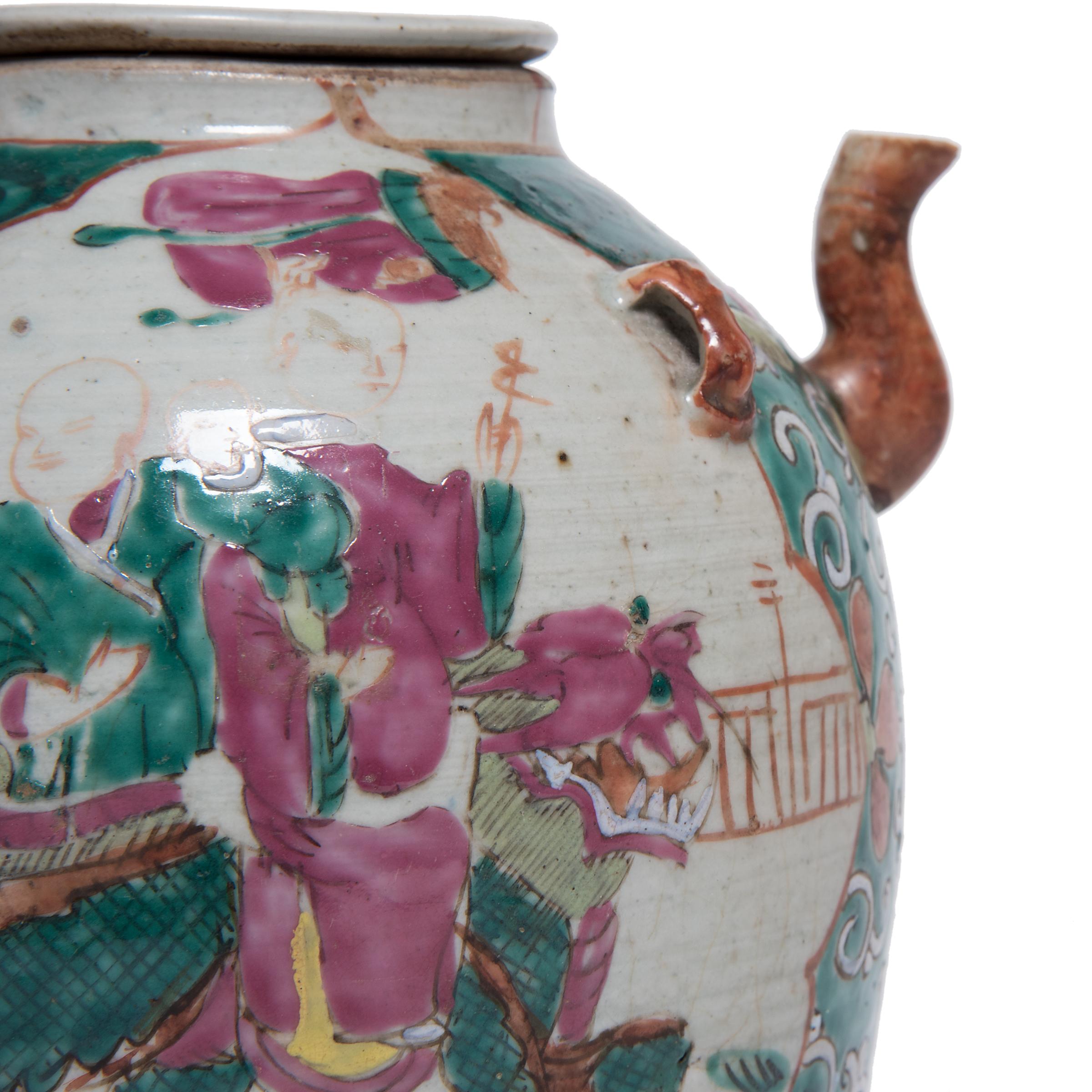 20th Century Chinese Enamelware Teapot with Mythical Qilin, c. 1920s For Sale