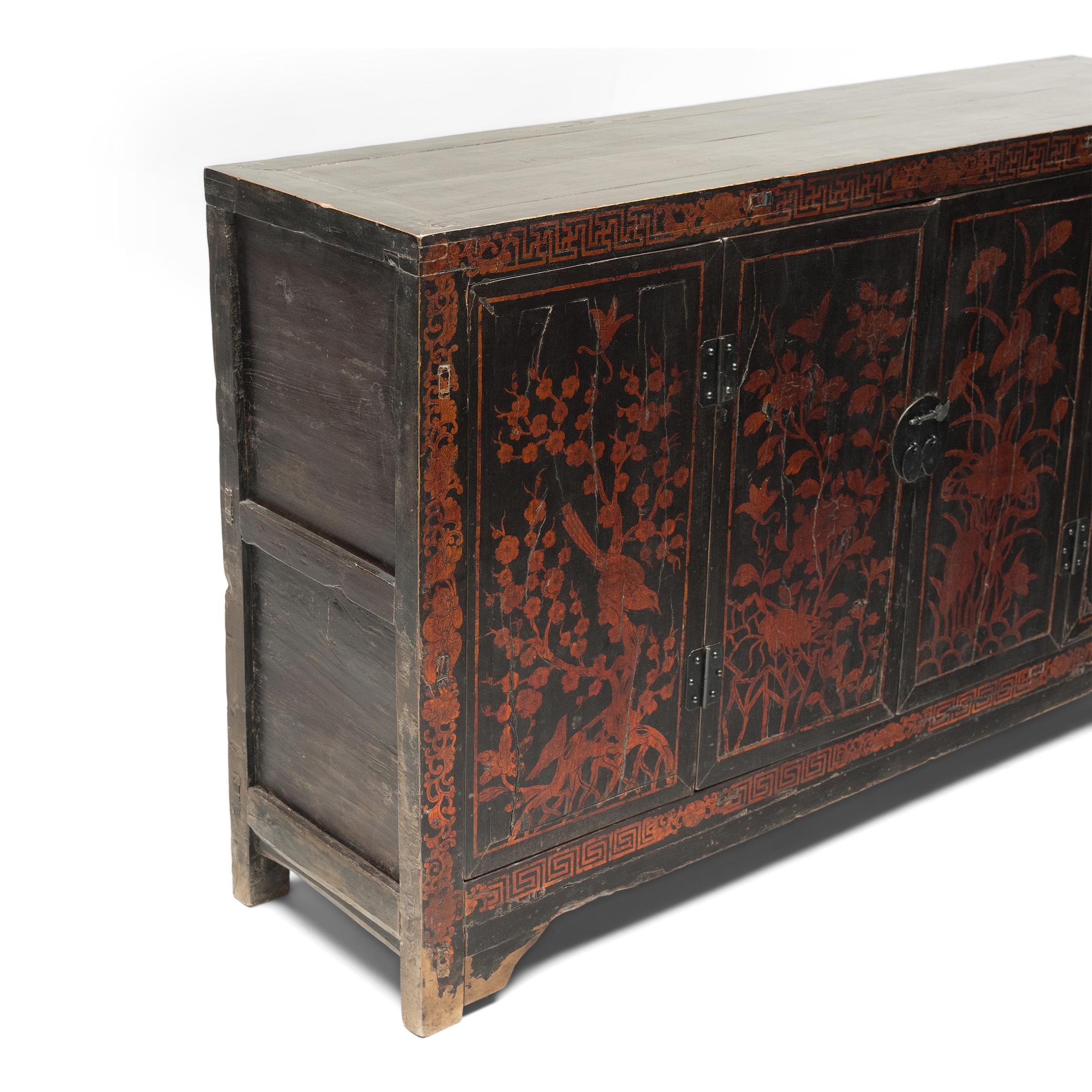 Lacquered Chinese Enchanted Garden Coffer, c. 1850 For Sale