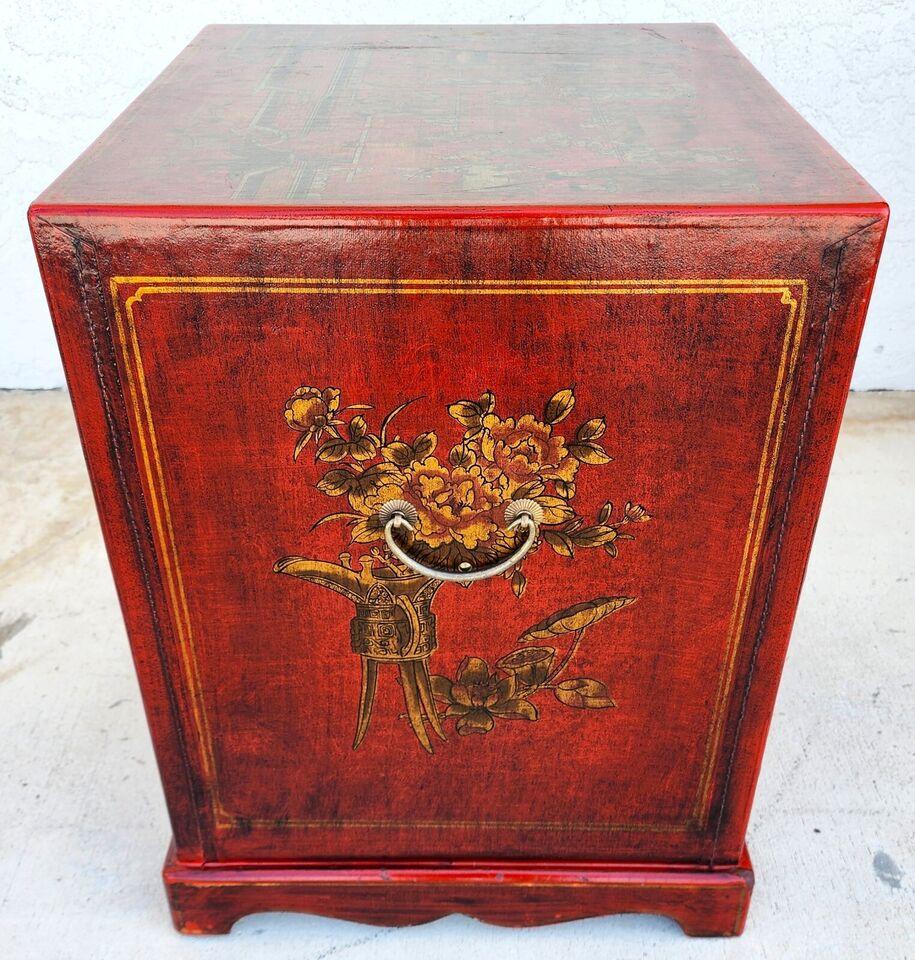 Chinese End Table Nightstand Cabinet Vinyl Wrapped In Good Condition For Sale In Lake Worth, FL