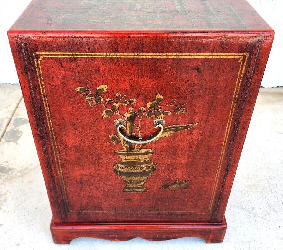Late 20th Century Chinese End Table Nightstand Cabinet Vinyl Wrapped For Sale