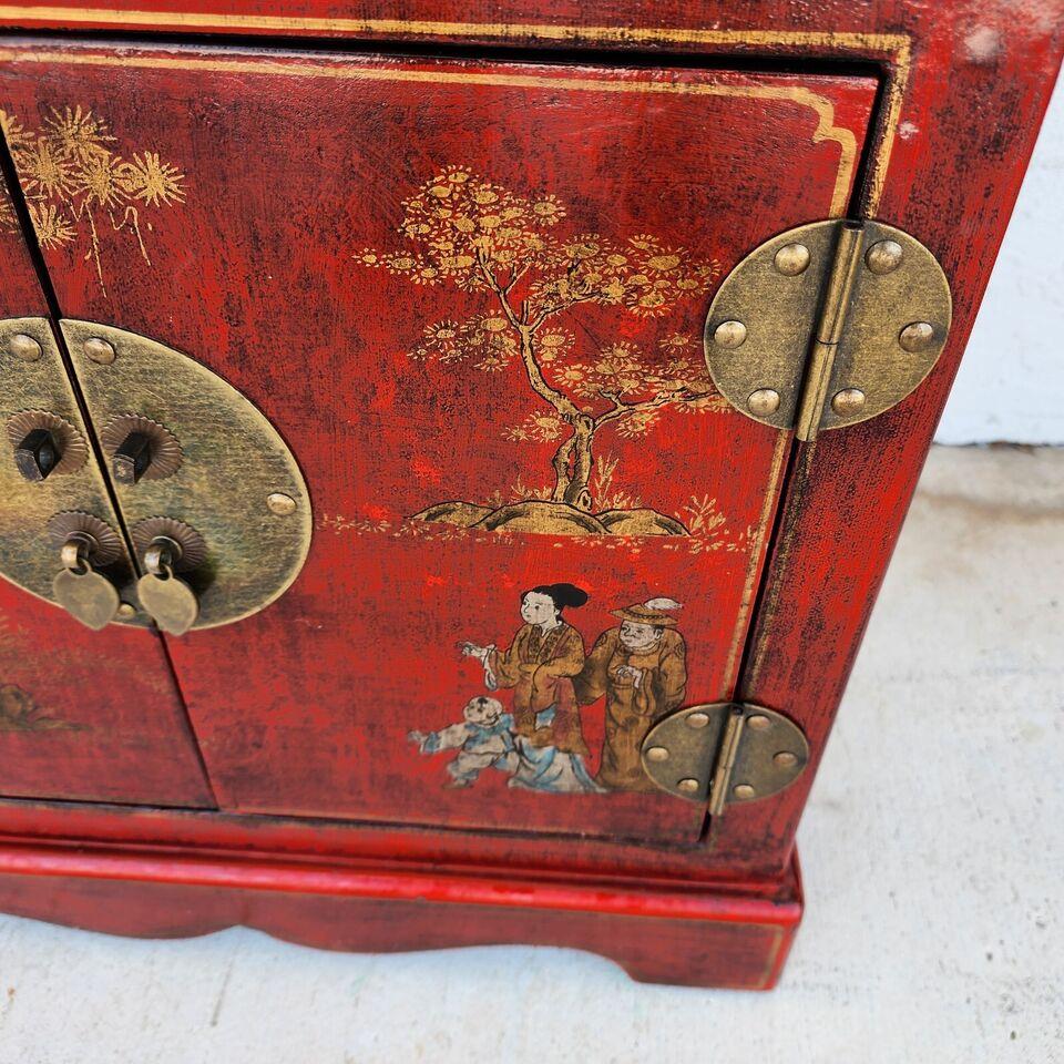 Wood Chinese End Table Nightstand Cabinet Vinyl Wrapped For Sale