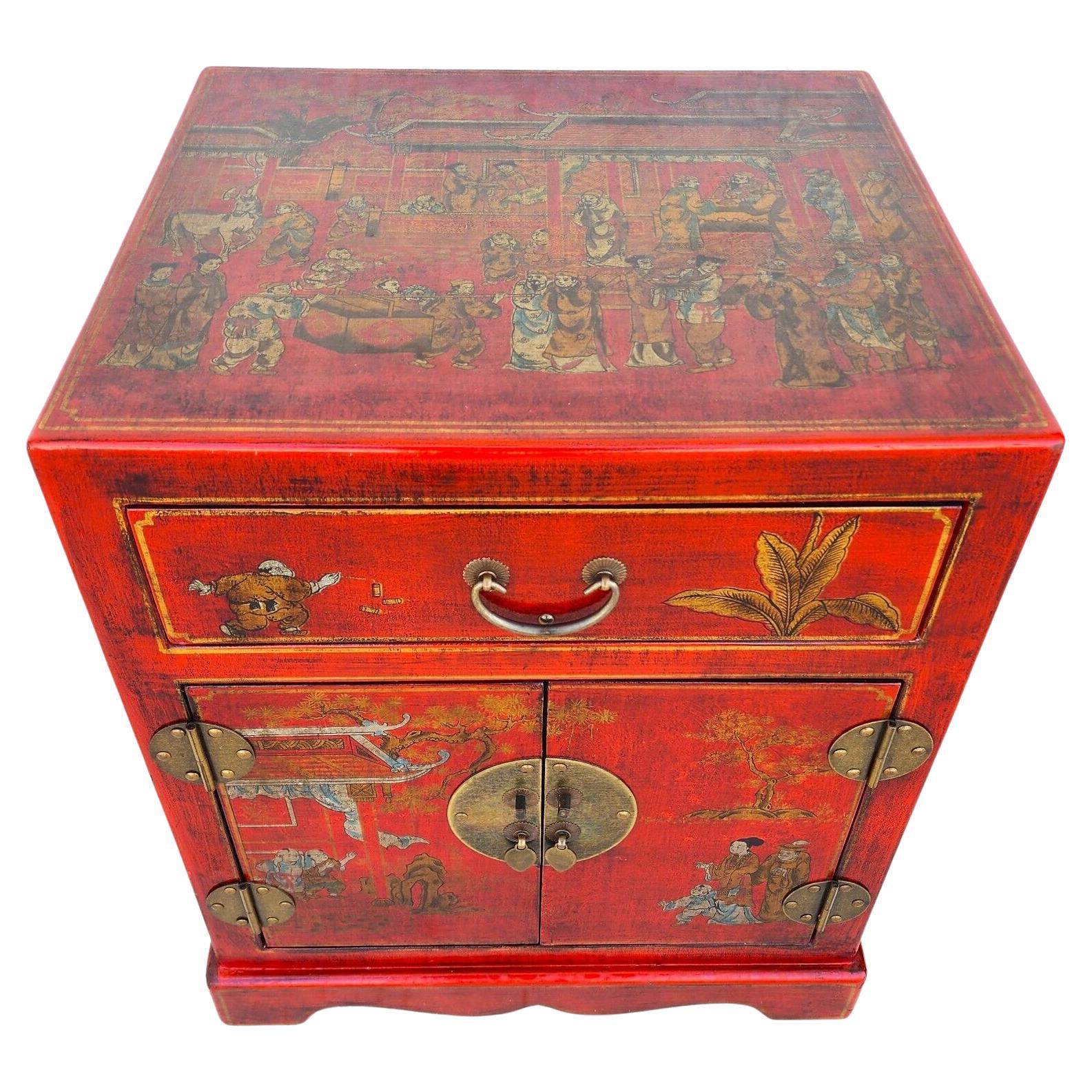Chinese End Table Nightstand Cabinet Vinyl Wrapped