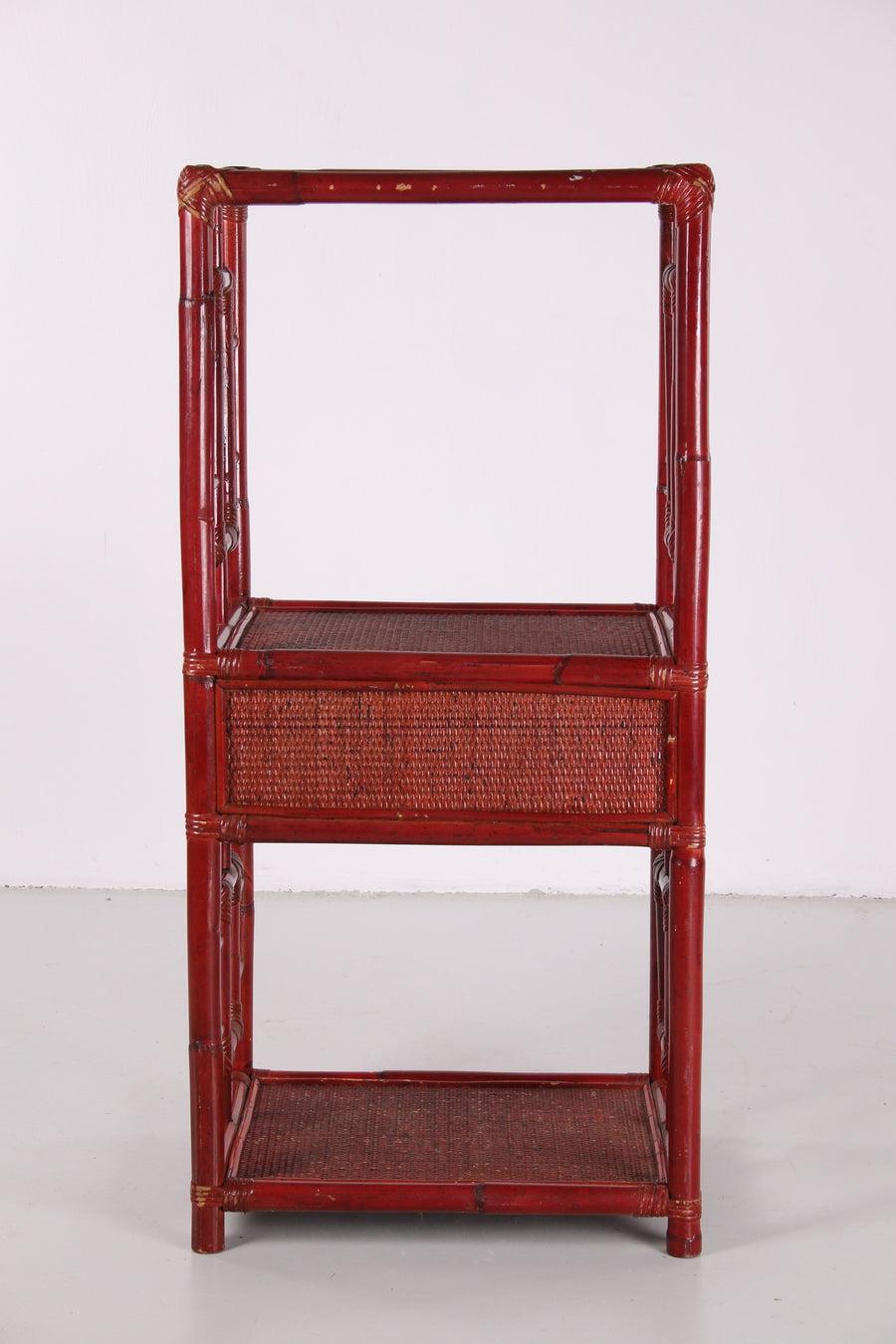Chinese Export Chinese Etagere or Room Divider of Bamboo in Old Red, 19th Century
