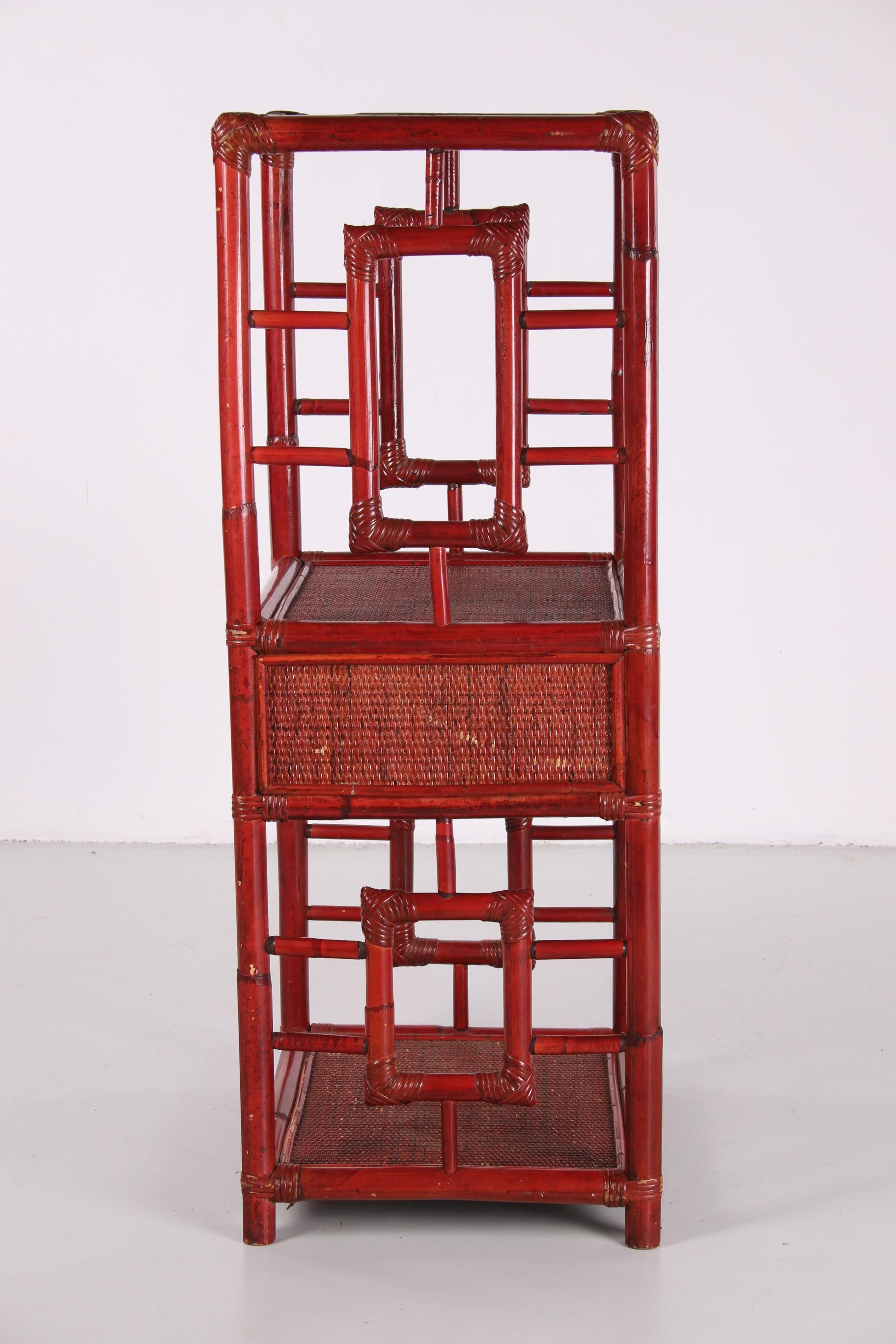 Chinese Etagere or Room Divider of Bamboo in Old Red, 19th Century 1