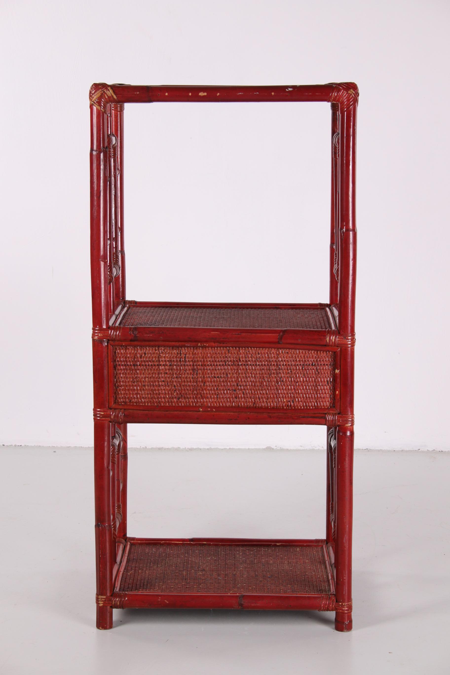 Chinese Etagere or Room Divider of Bamboo in Old Red, 19th Century 2