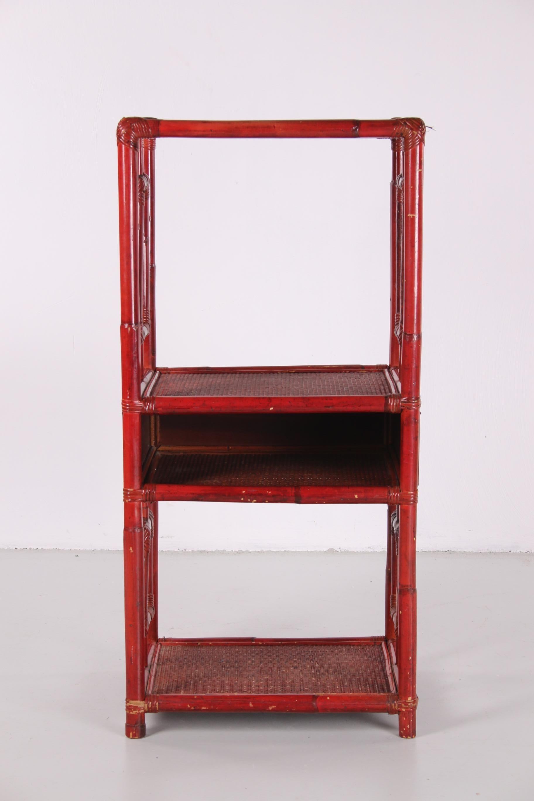 Chinese Etagere or Room Divider of Bamboo in Old Red, 19th Century 4