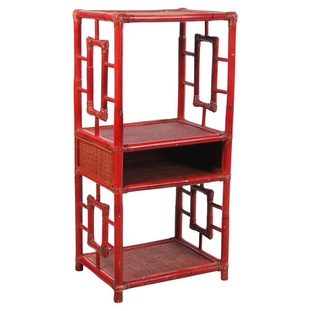 Chinese Etagere or Room Divider of Bamboo in Old Red, 19th Century