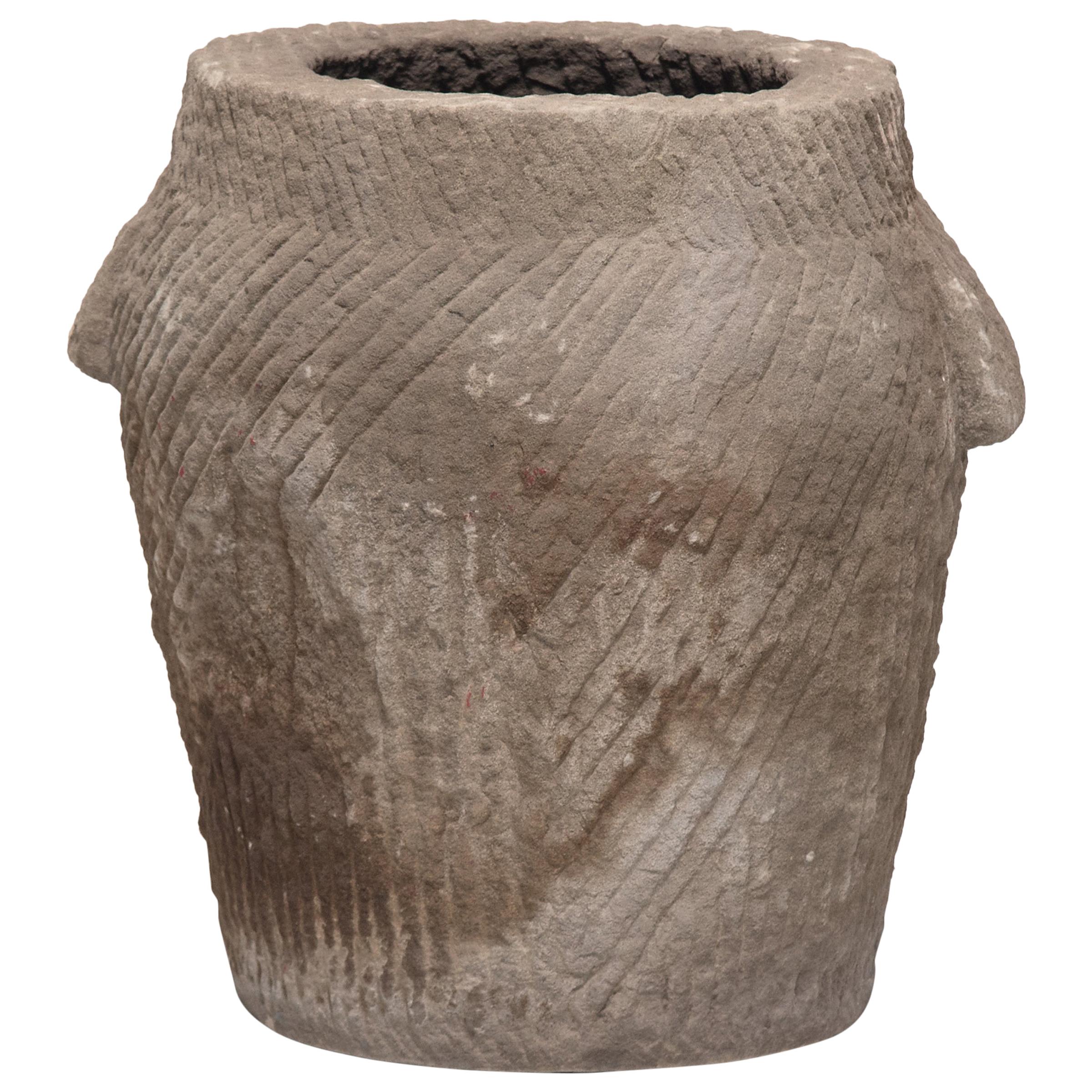 Chinese Etched Stone Mortar, circa 1850