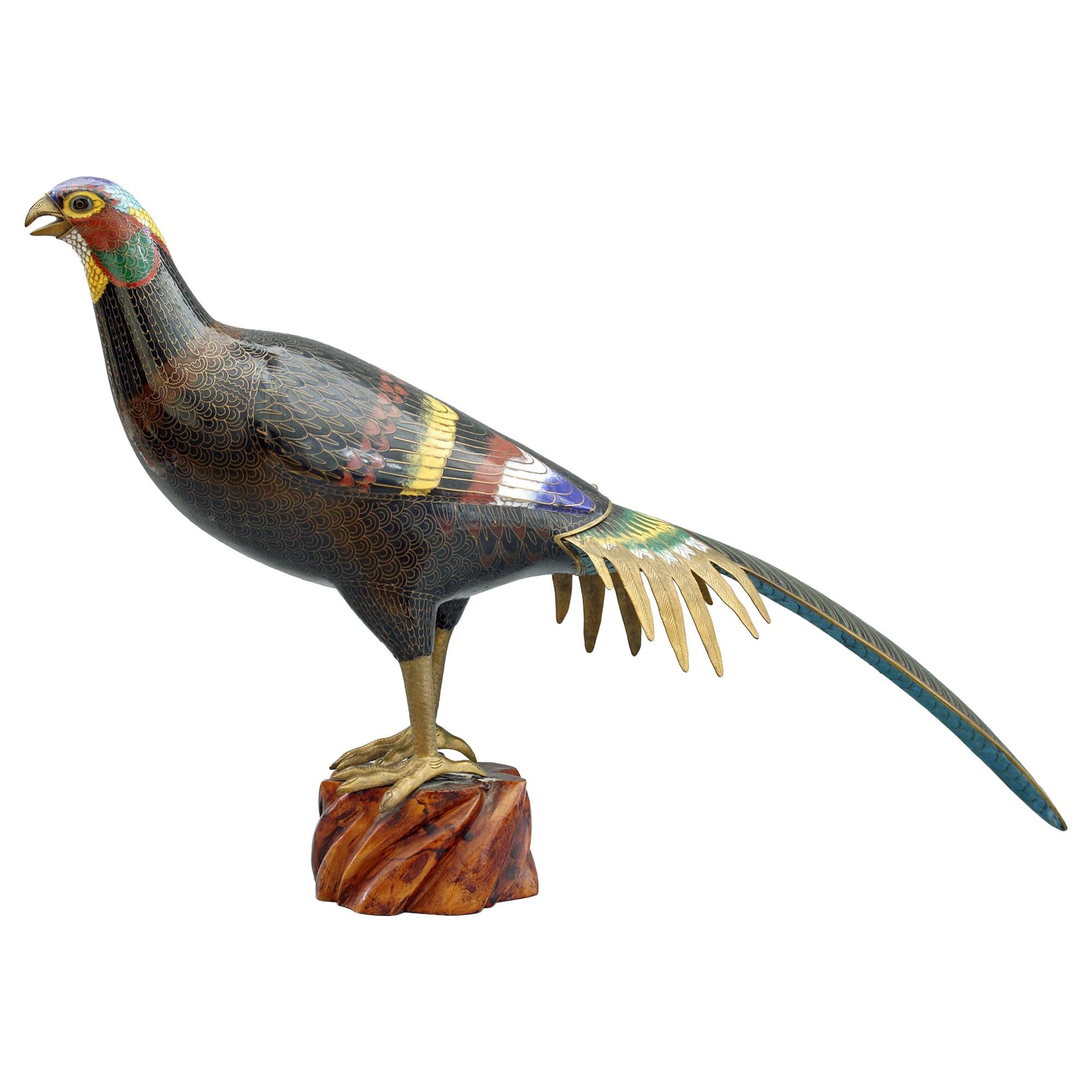 Chinese Exceptional and Large Cloisonne Enamel Pheasant Sculpture, 20th Century For Sale