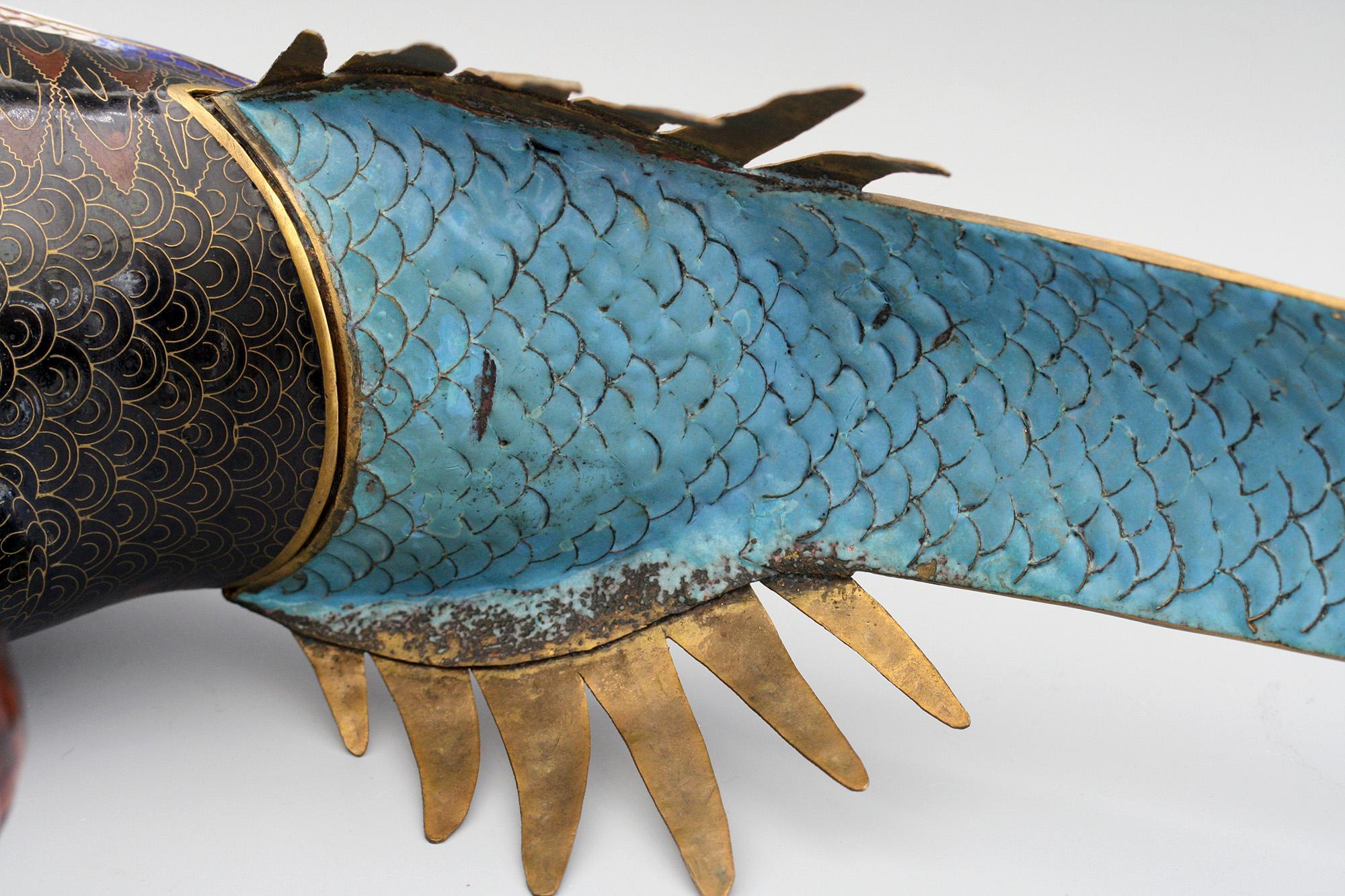 Chinese Exceptional and Large Cloisonne Enamel Pheasant Sculpture, 20th Century For Sale 5