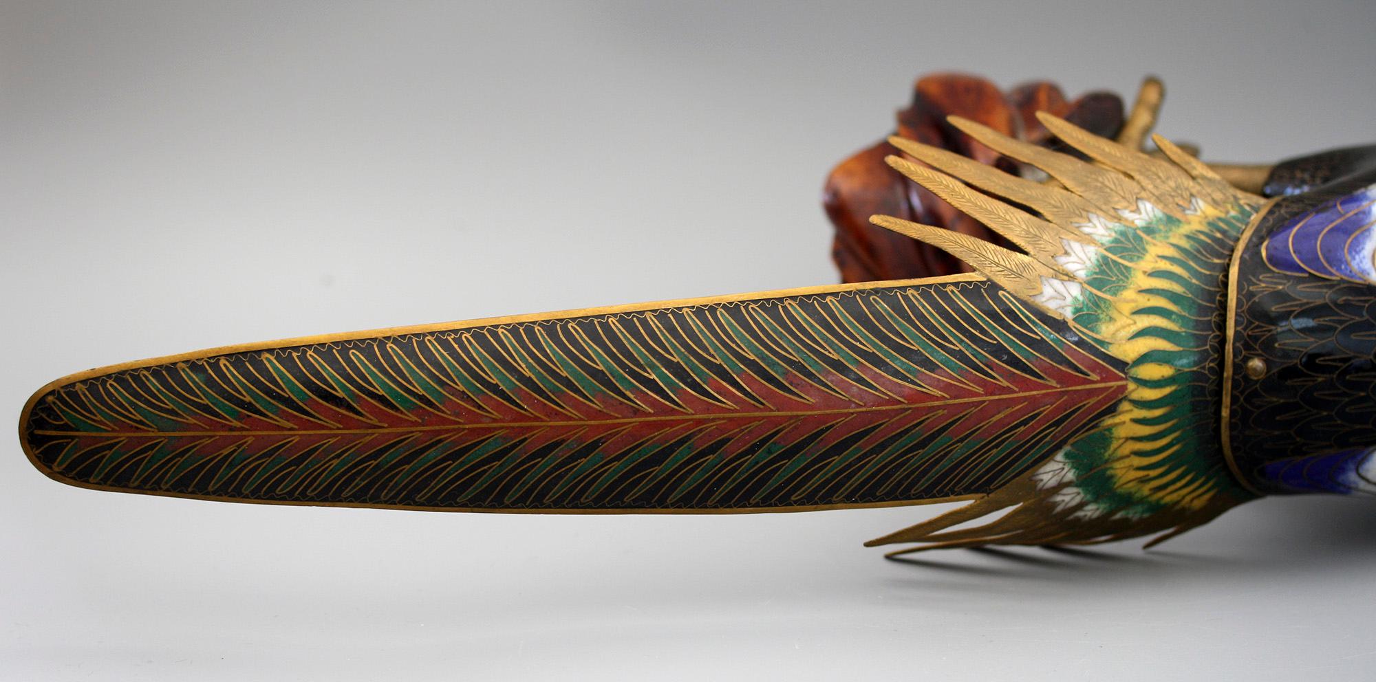 Exceptionnelle et grande sculpture chinoise de faisan en émail cloisonné, 20ème siècle en vente 2