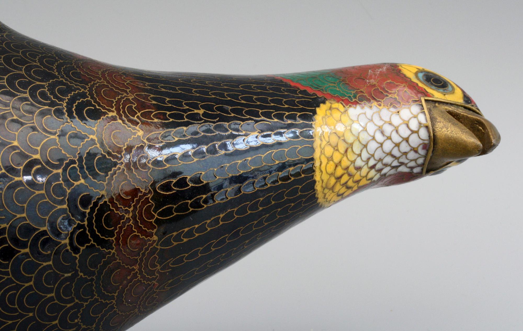 Chinese Exceptional and Large Cloisonne Enamel Pheasant Sculpture, 20th Century For Sale 9
