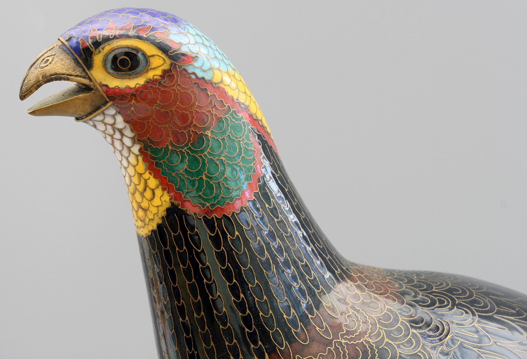 Metal Chinese Exceptional and Large Cloisonne Enamel Pheasant Sculpture, 20th Century For Sale