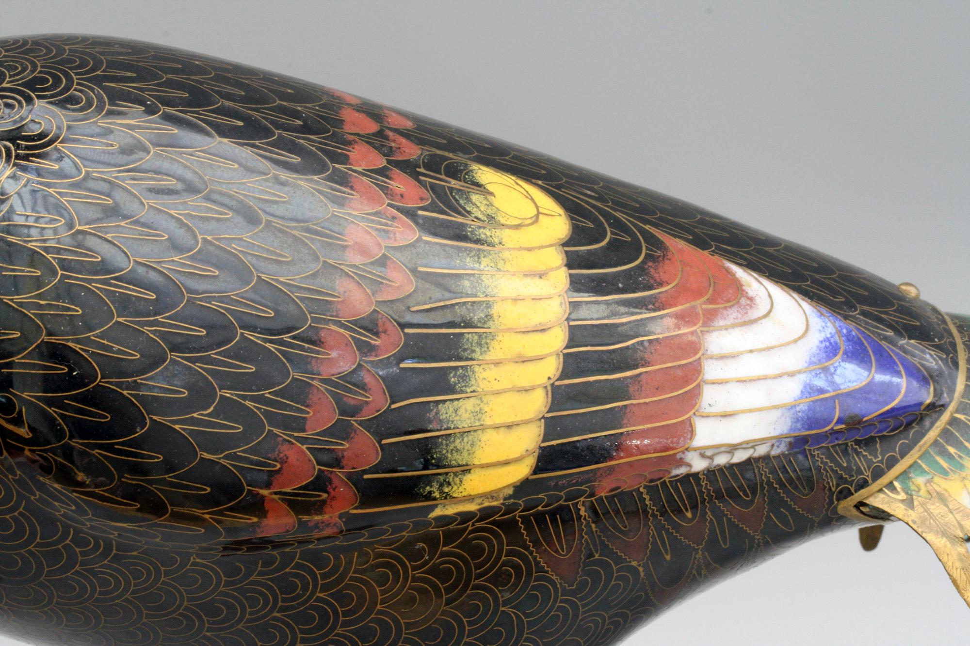 Chinese Exceptional and Large Cloisonne Enamel Pheasant Sculpture, 20th Century For Sale 2