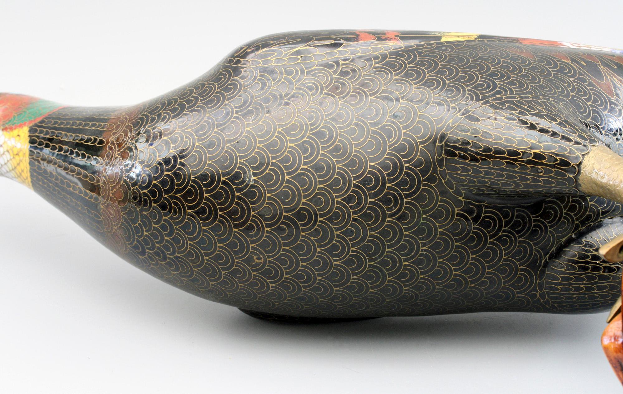 Chinese Exceptional and Large Cloisonne Enamel Pheasant Sculpture, 20th Century For Sale 3