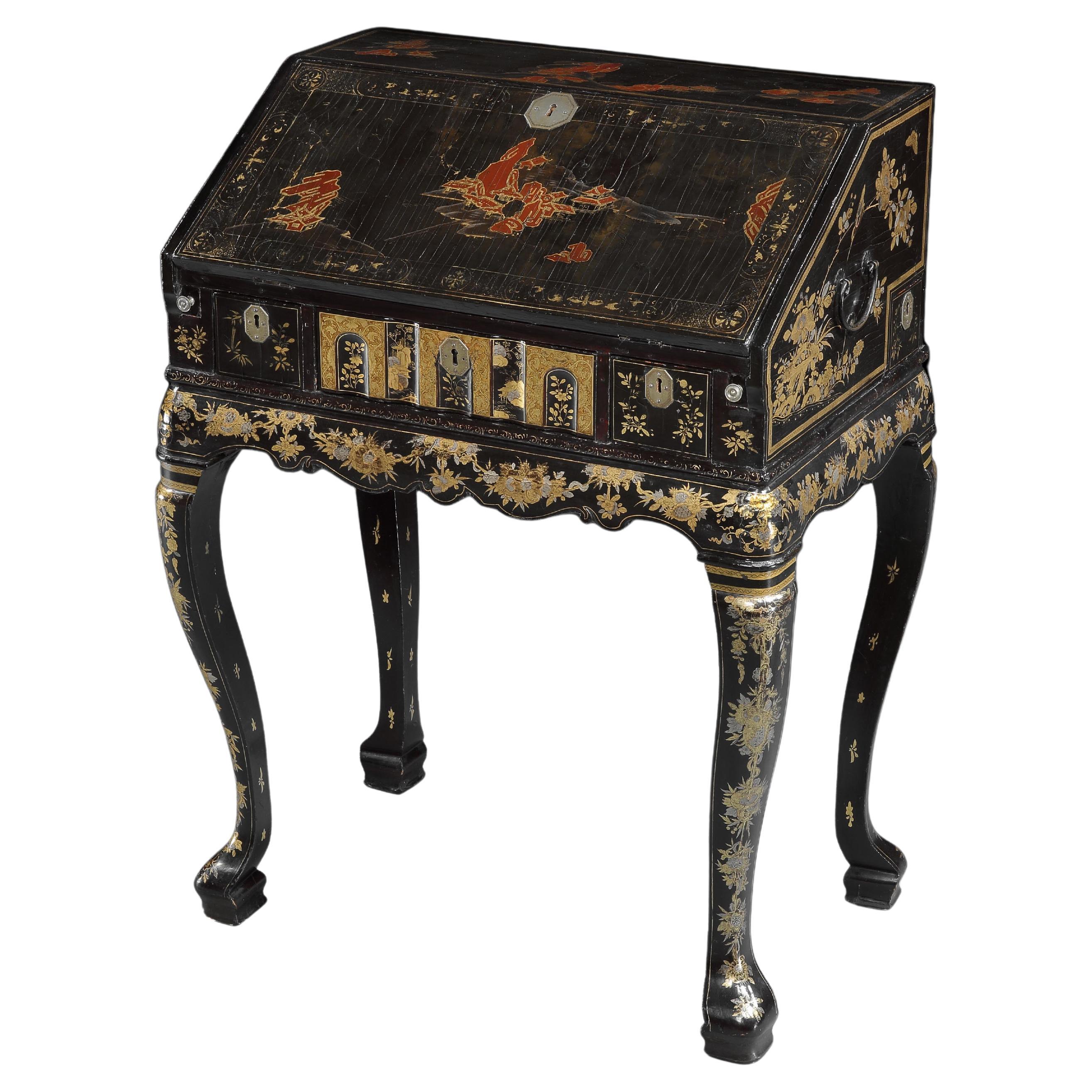 Chinese Export 18th Century Lacquer Bureau on Stand  For Sale