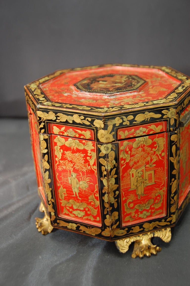 Chinese Export 19th Century Red and Black Chinoiserie Decorated ...