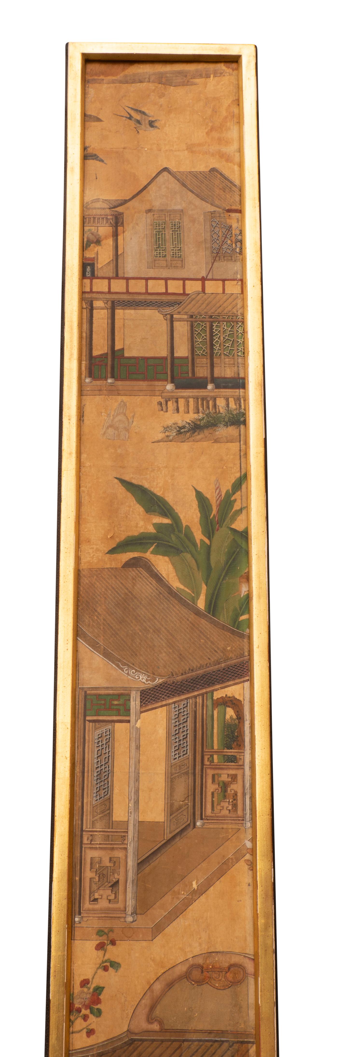 Hand-Painted Chinese Export 18th Century Wallpaper Framed Panel For Sale