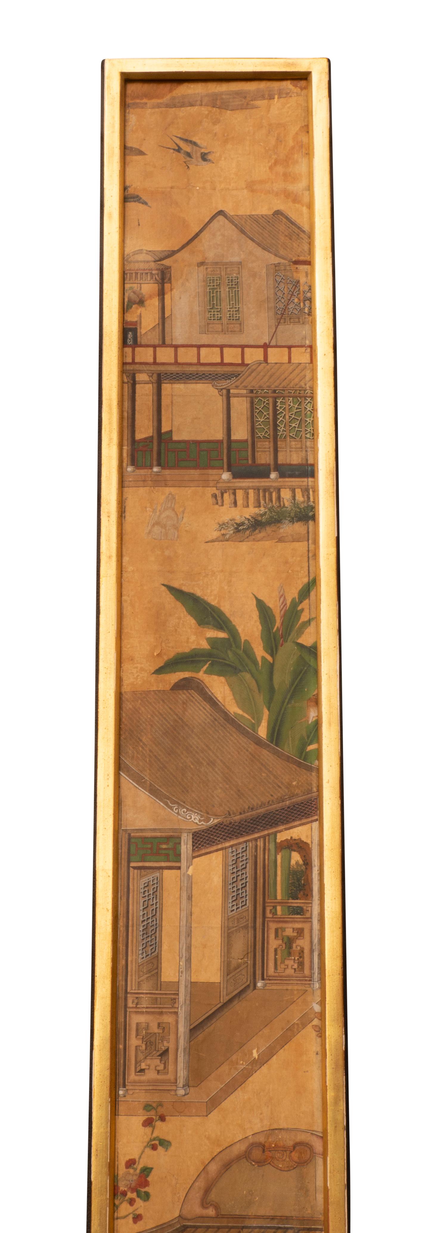 Bois doré Panneau encadré de papier peint d'exportation chinoise du 8e siècle en vente