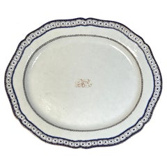 Chinese Export American Market, Blue & White 'Star' Boarder Armorial Platter