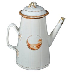 Chinese Export American Market Porcelain Lighthouse Coffee Pot & Cover