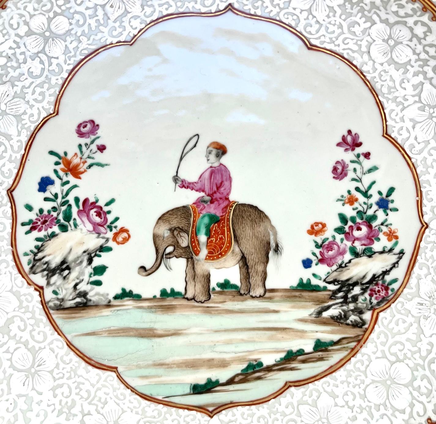 Paire de chargeurs d'exportation chinoise, marché anglo-indien, éléphant et mahout, vers 1760 Bon état - En vente à Kinderhook, NY