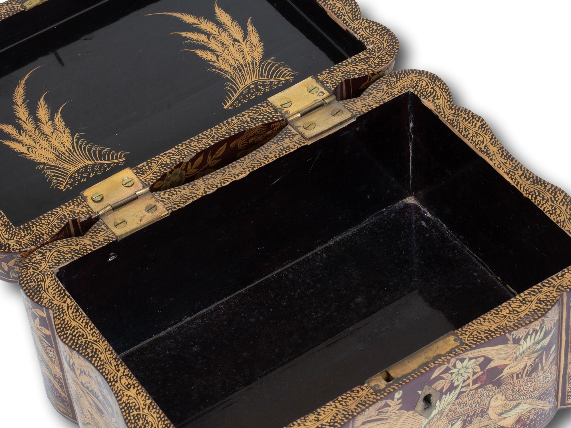 Chinese Export Antique Lacquer Tea Caddy For Sale 6