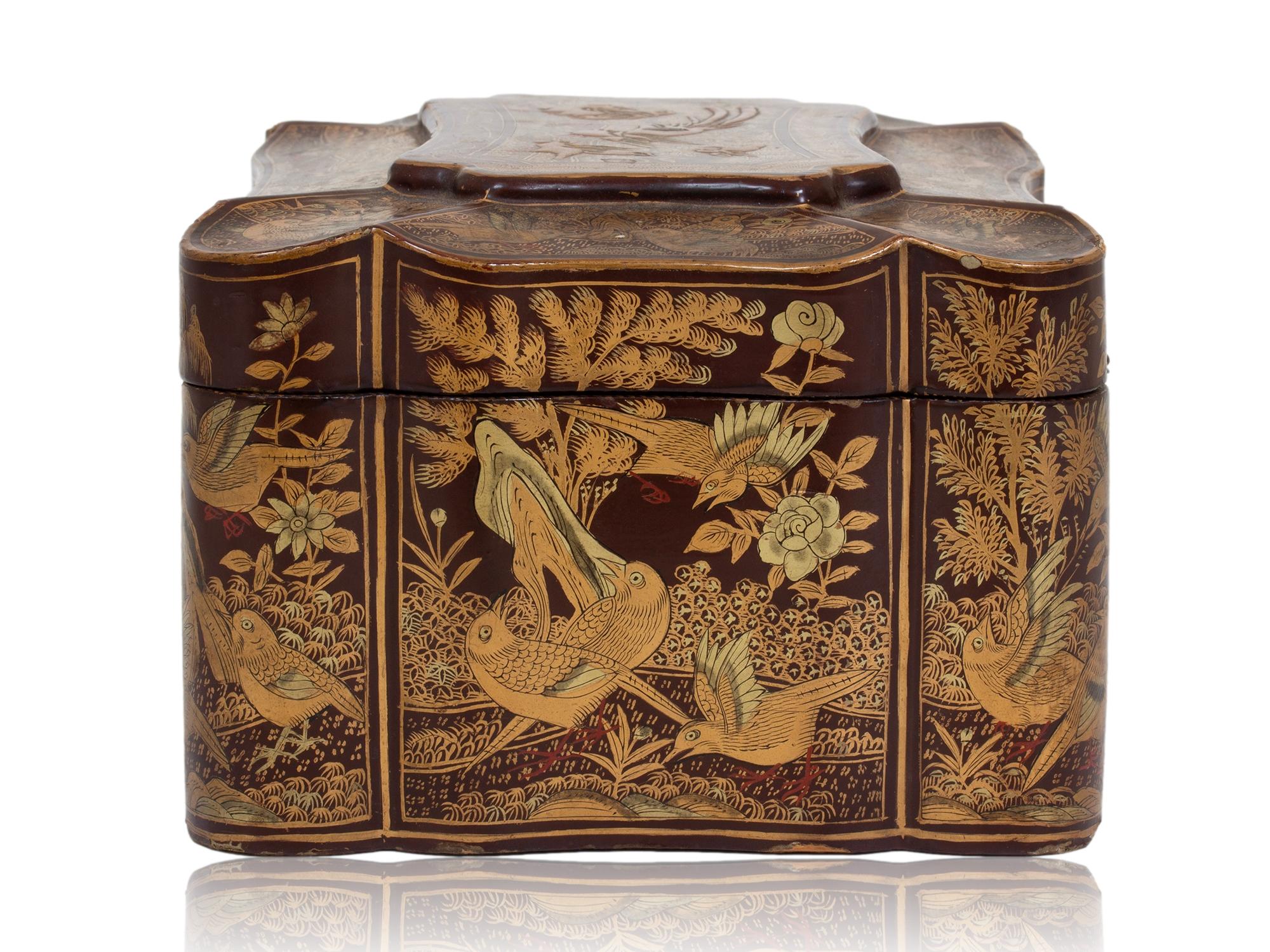 Chinese Export Antique Lacquer Tea Caddy For Sale 2