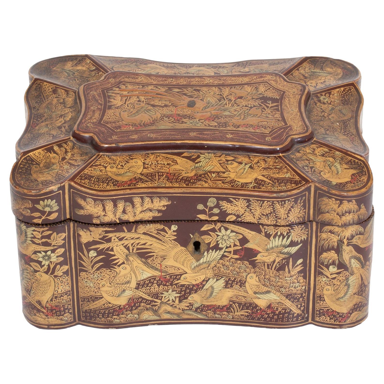 Chinese Export Antique Lacquer Tea Caddy For Sale