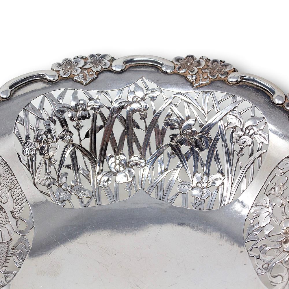 Chinese Export Antique Silver Basket by Wang Hing For Sale 4