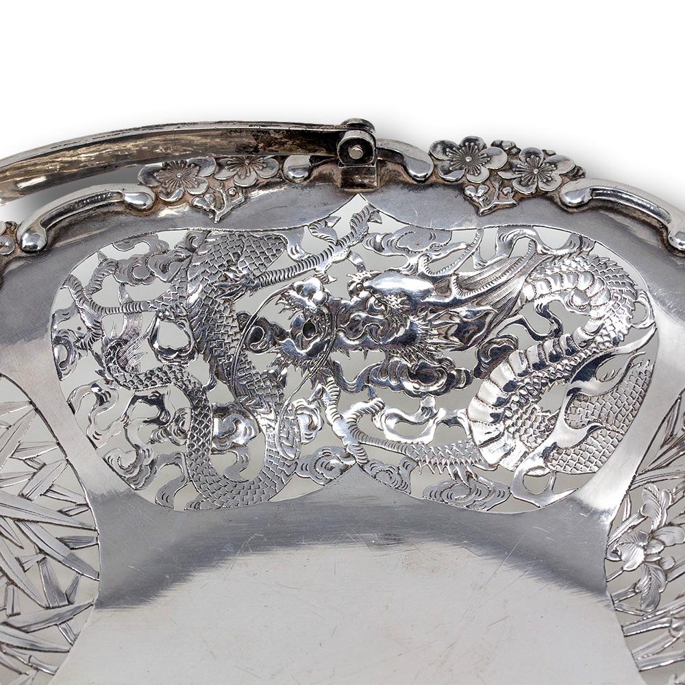 Chinese Export Antique Silver Basket by Wang Hing For Sale 5
