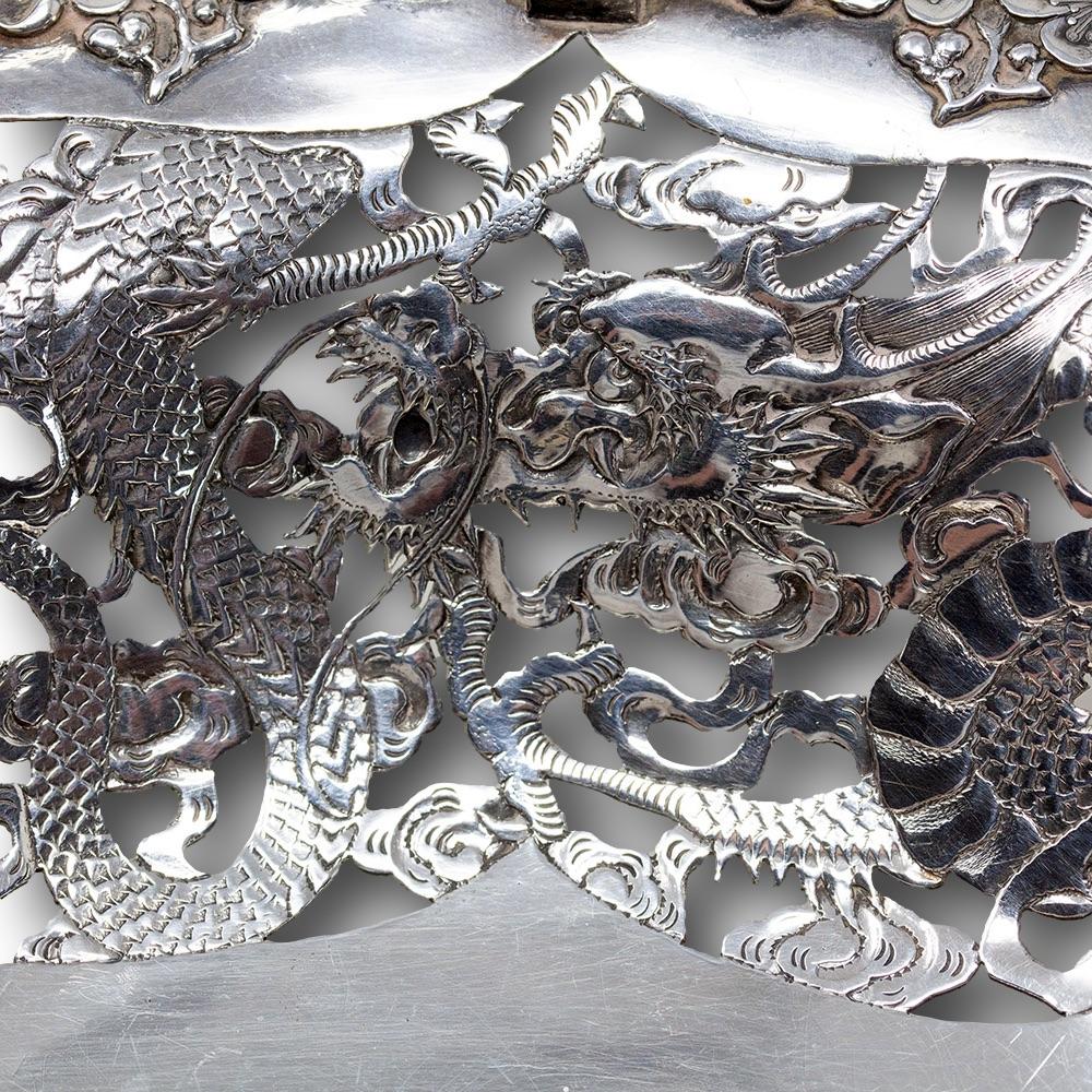 Chinese Export Antique Silver Basket by Wang Hing For Sale 6
