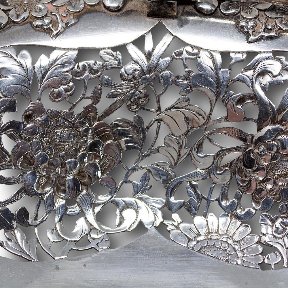 Chinese Export Antique Silver Basket by Wang Hing For Sale 9