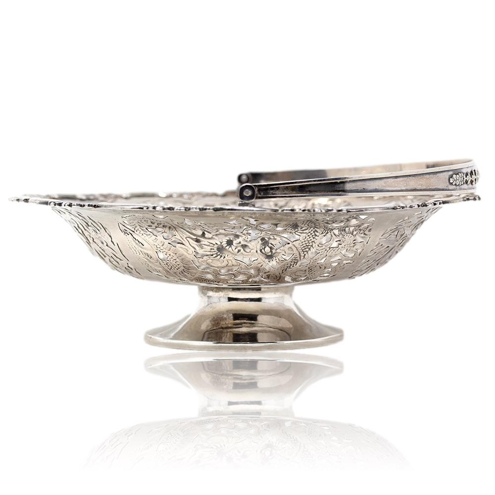 20th Century Chinese Export Antique Silver Basket by Wang Hing For Sale