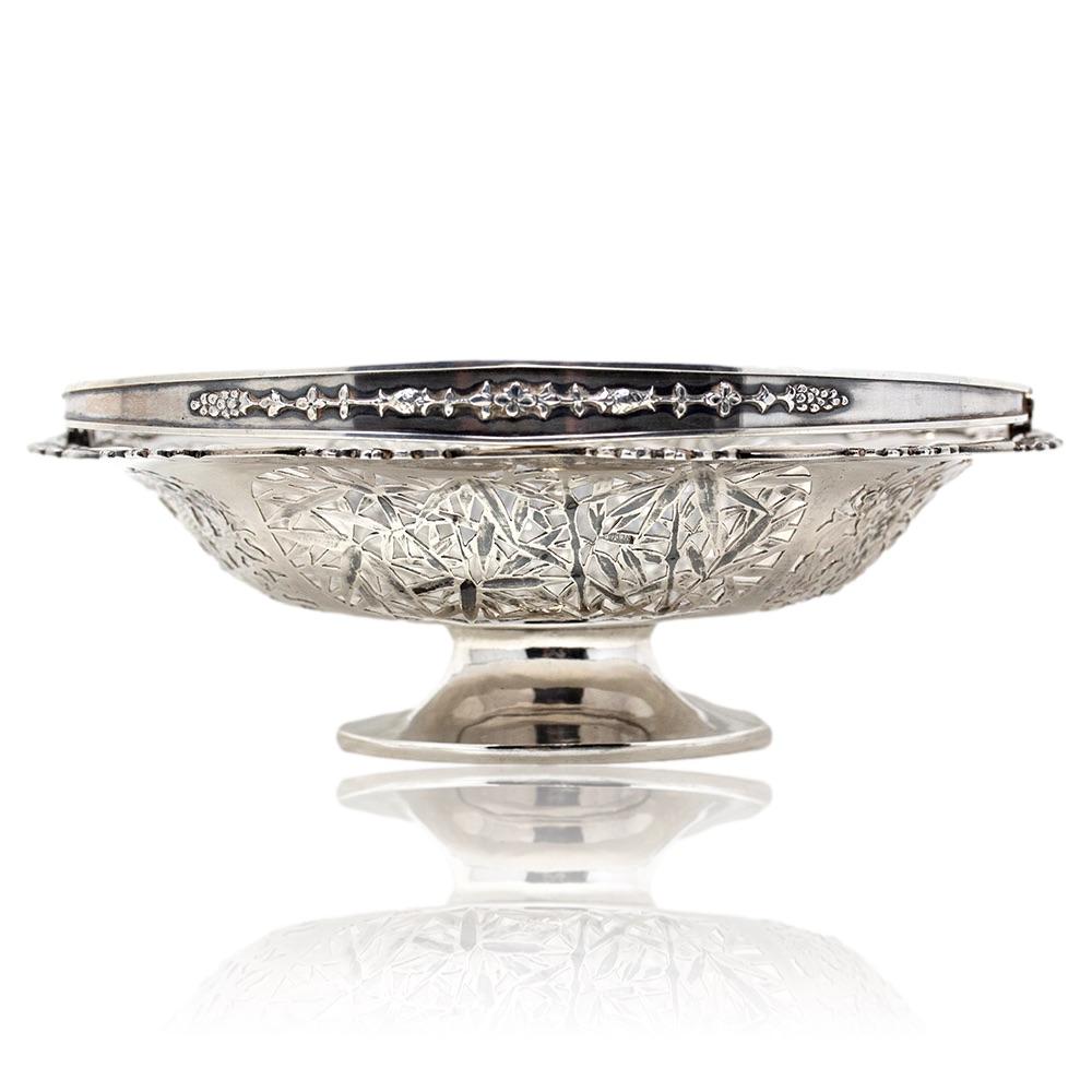 Chinese Export Antique Silver Basket by Wang Hing For Sale 1