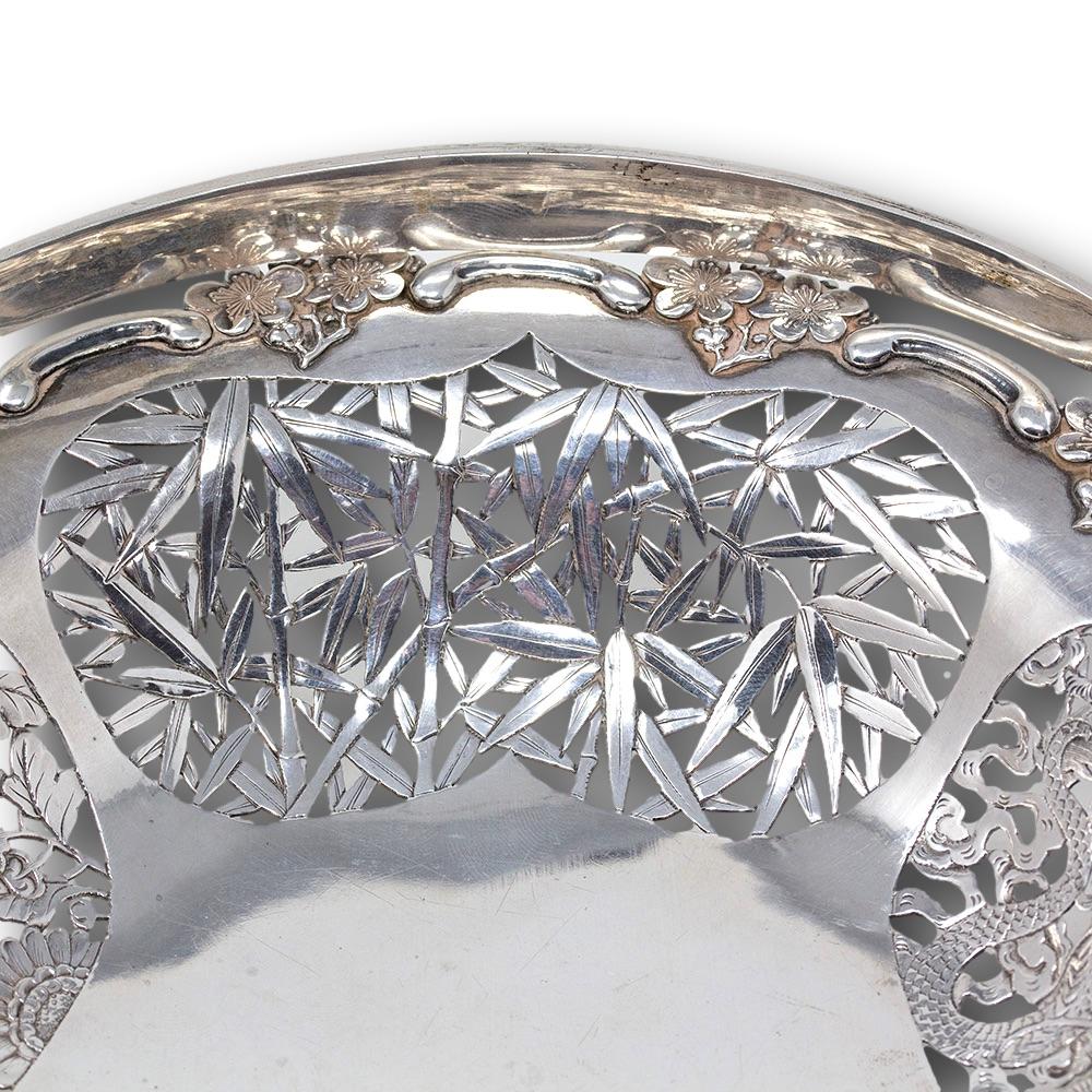 Chinese Export Antique Silver Basket by Wang Hing For Sale 2