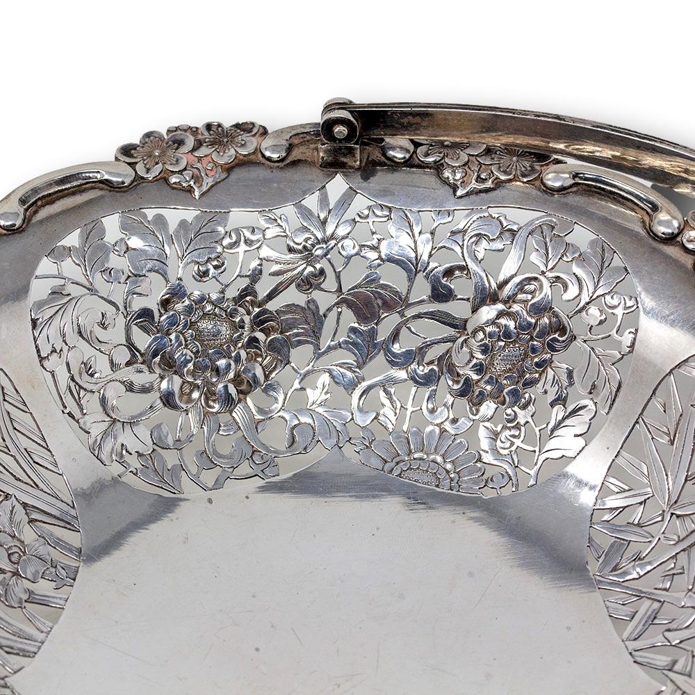 Chinese Export Antique Silver Basket by Wang Hing For Sale 3