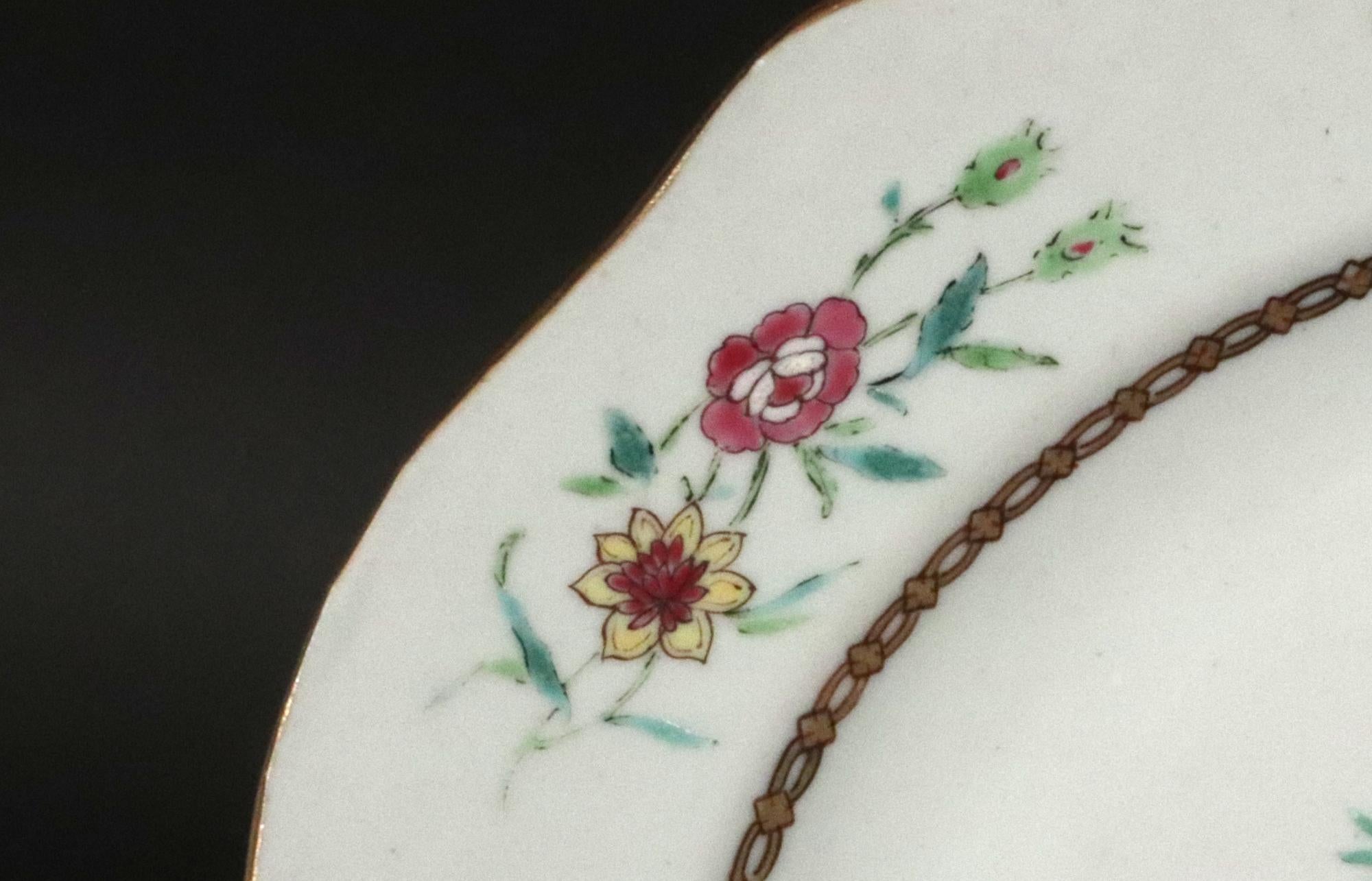 Chinese Export Armorial Famille Rose Plate, Arms of Poley Impaling Coffin For Sale 5